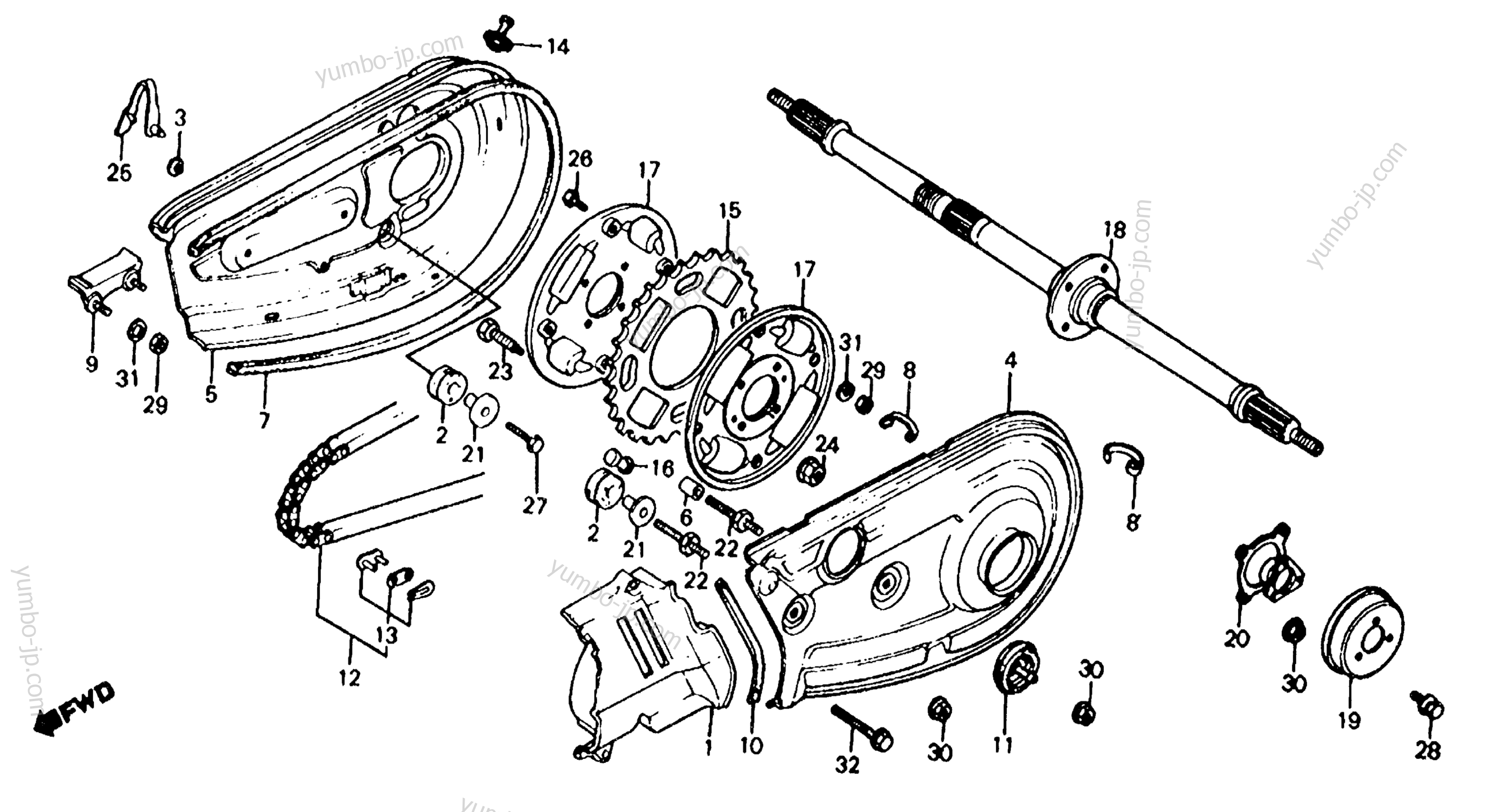 REAR WHEEL AXLE / CHAIN CASE для квадроциклов HONDA ATC185S A 1981 г.