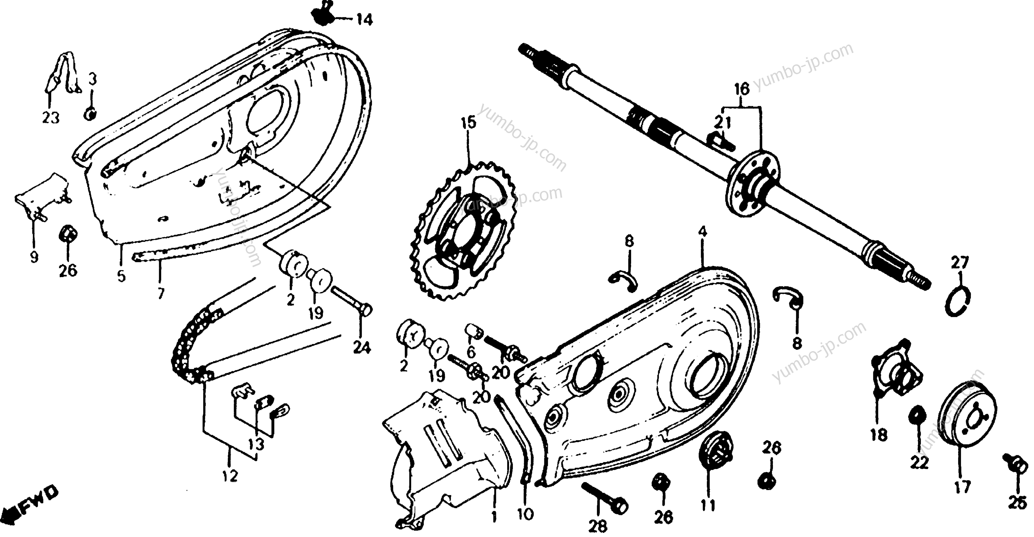 REAR WHEEL AXLE / CHAIN CASE для квадроциклов HONDA ATC185S A 1983 г.
