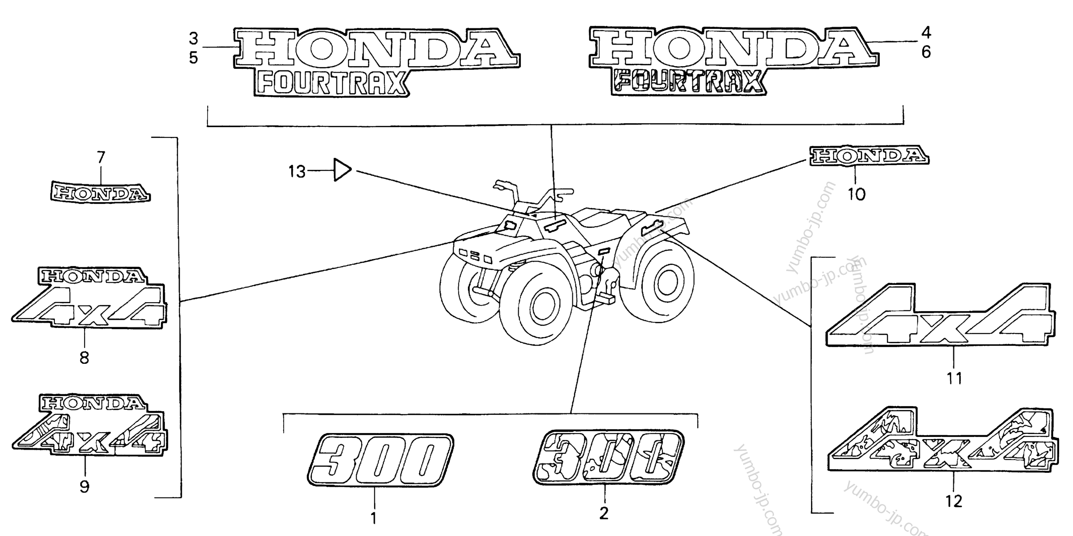 Эмблемы, наклейки для квадроциклов HONDA TRX300 AC 2000 г.