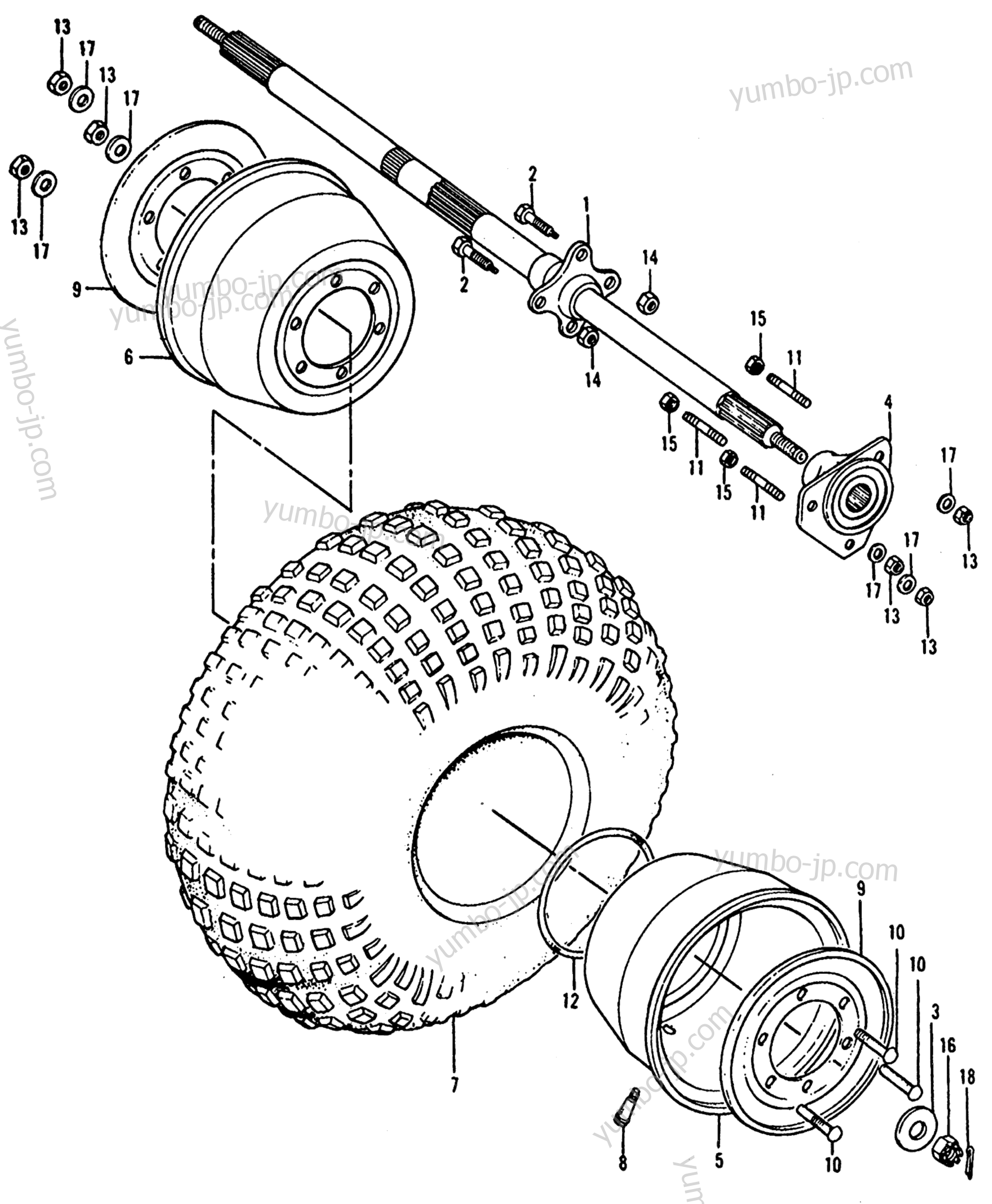 REAR WHEEL / AXLE для квадроциклов HONDA ATC90 A 1977 г.