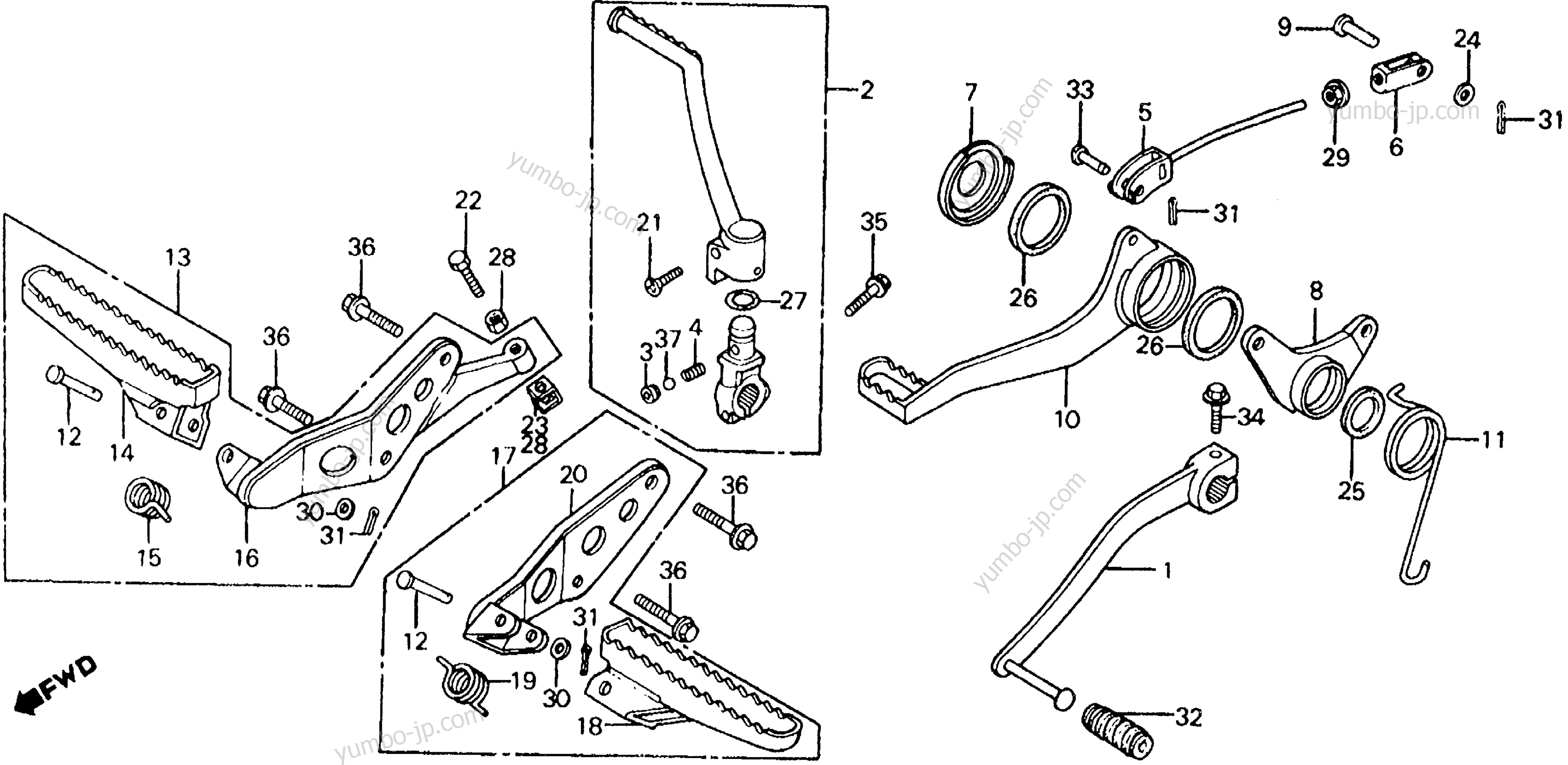 FOOTPEGS / BRAKE PEDAL / GEARSHIFT PEDAL for ATVs HONDA ATC200X A 1983 year