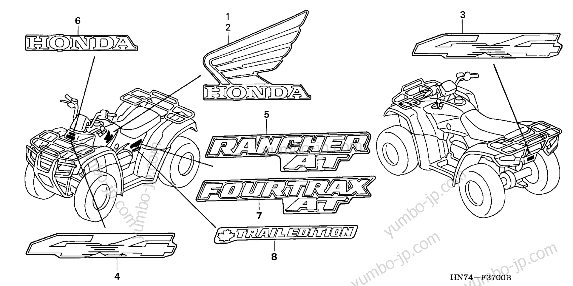 Эмблемы, наклейки для квадроциклов HONDA TRX400FA A 2004 г.