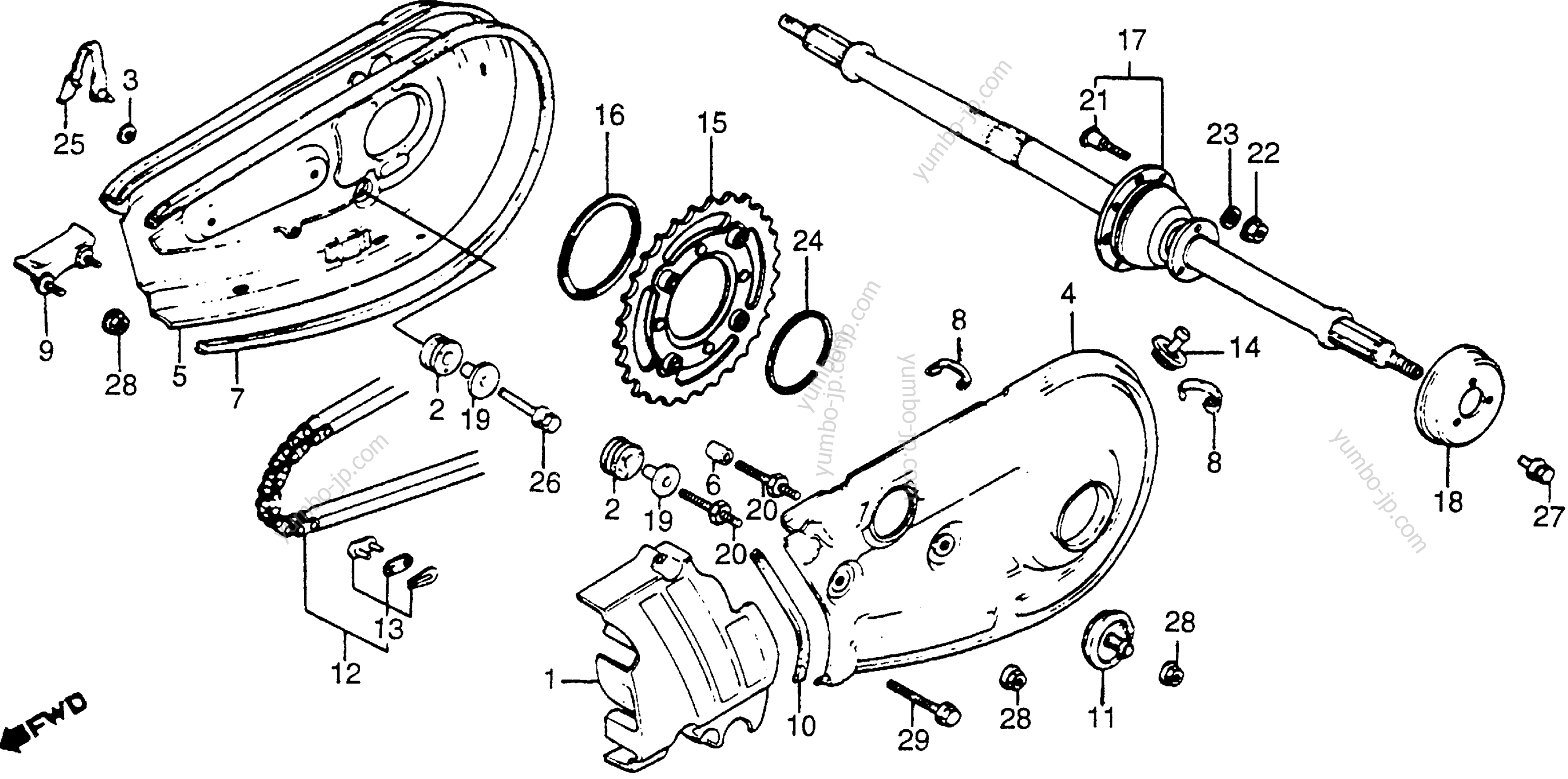 REAR WHEEL AXLE / CHAIN CASE для квадроциклов HONDA ATC200M A 1985 г.