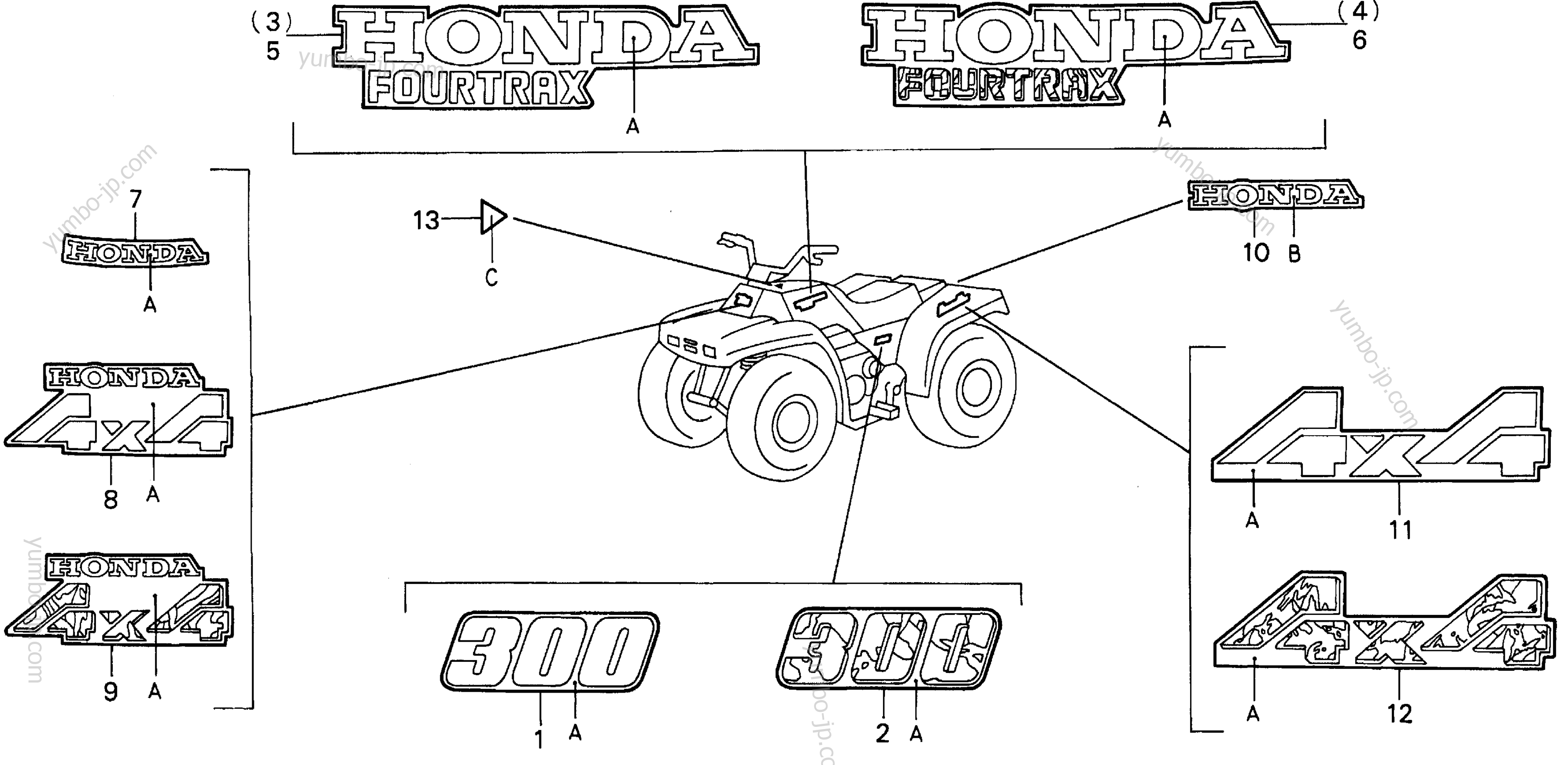 Эмблемы, наклейки для квадроциклов HONDA TRX300FW A 1998 г.