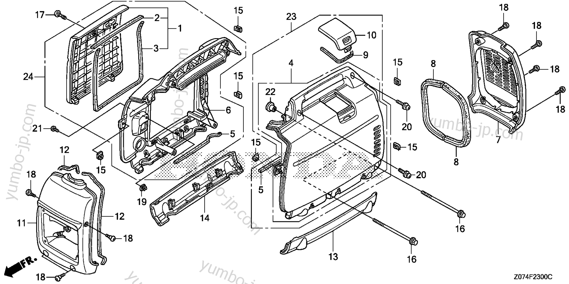 YUMBO spare parts catalog for генератора HONDA EU2000I A FRONT COVER