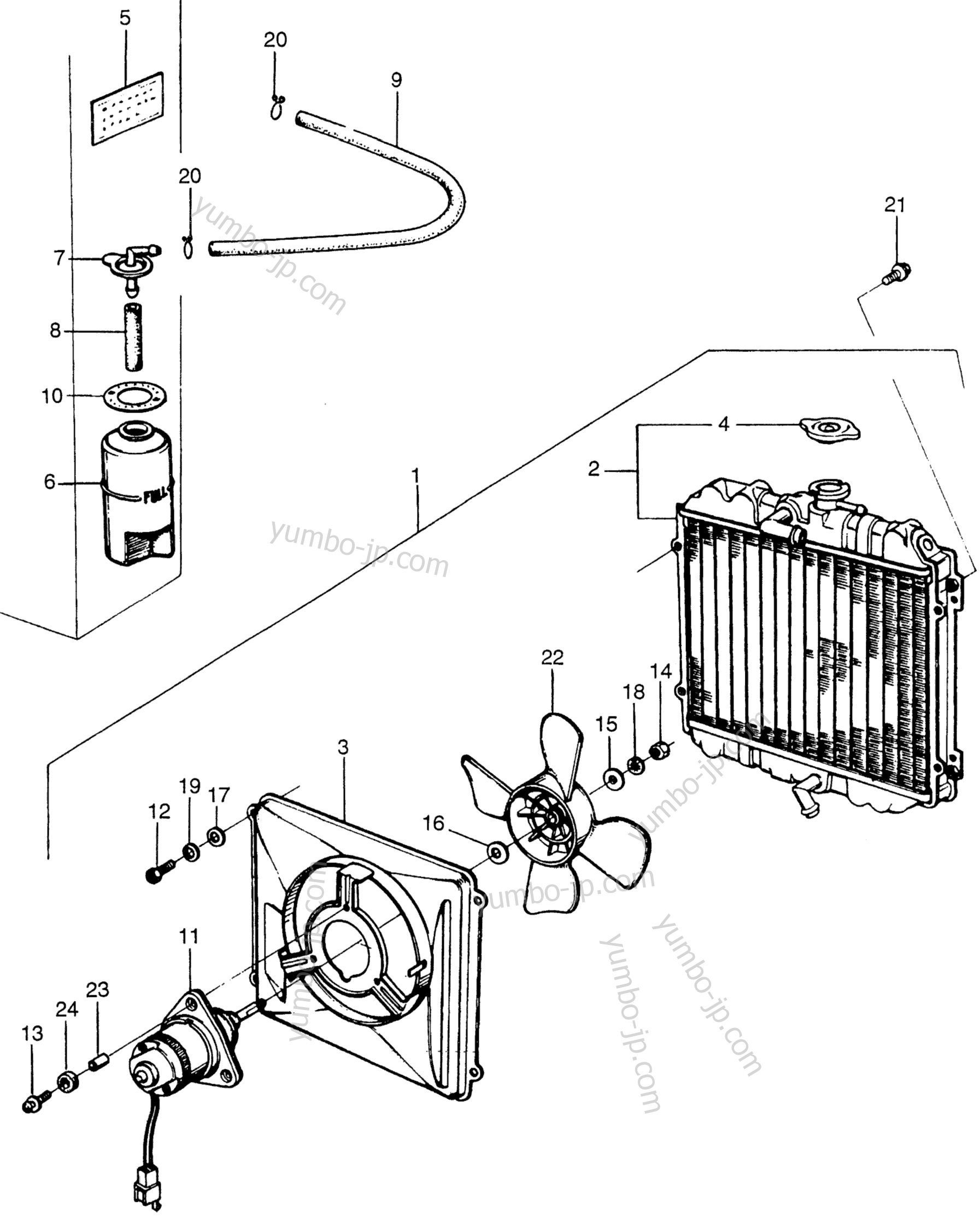 RADIATOR / RESERVE TANK / FAN MOTOR for Generators HONDA EM5000 A 