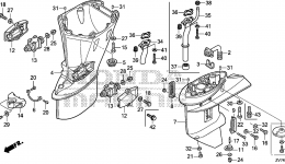 Устройство корпуса (ноги) и дополнительные детали для стационарного двигателя HONDA BF25D4 LRGA
