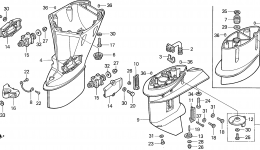 Устройство корпуса (ноги) и дополнительные детали для стационарного двигателя HONDA BF25AW SHA