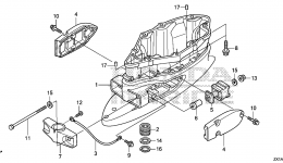 Устройство корпуса (ноги) и дополнительные детали для стационарного двигателя HONDA BF115DK1 XCA