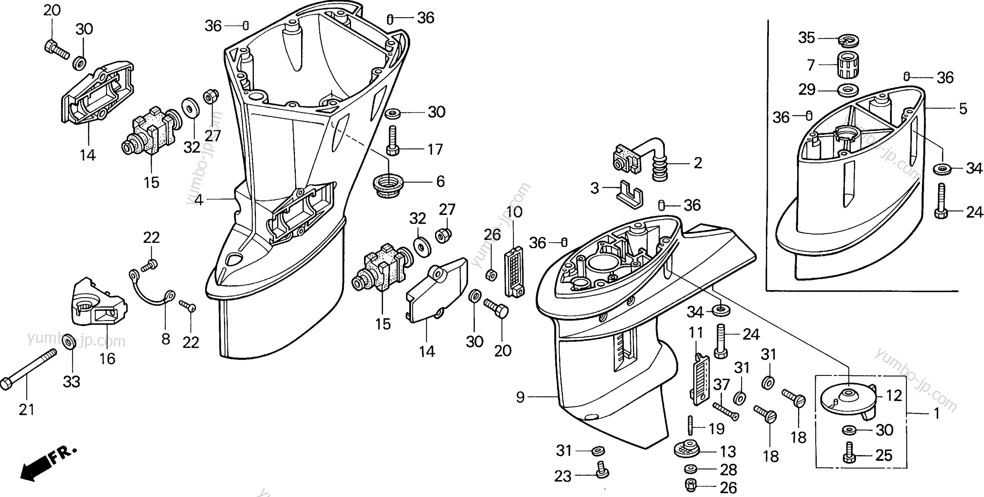 Устройство корпуса (ноги) и дополнительные детали для стационарных двигателей HONDA BF30AY SRSA 