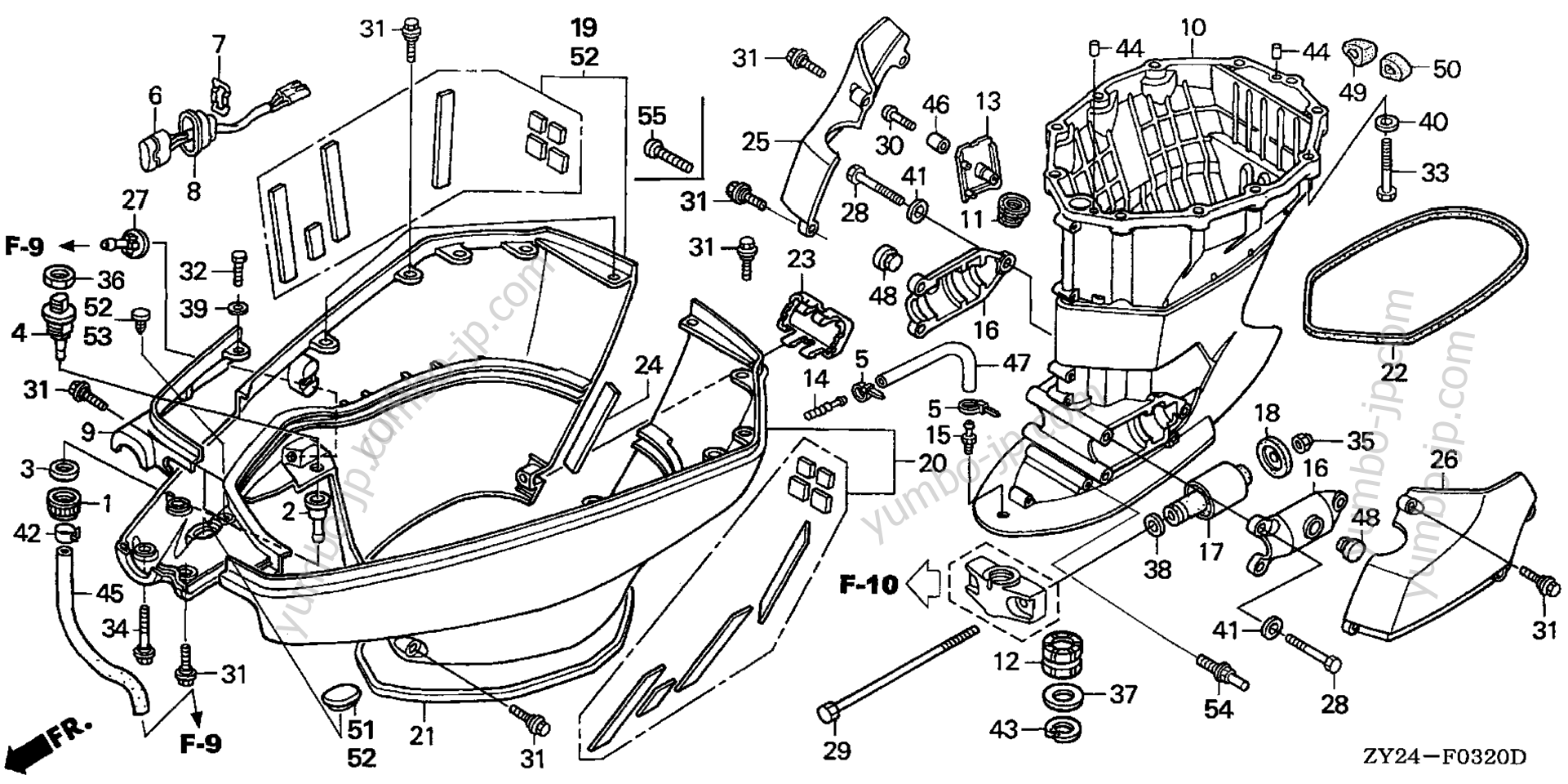 Устройство корпуса (ноги) и дополнительные детали для стационарных двигателей HONDA BF225A3 LA 