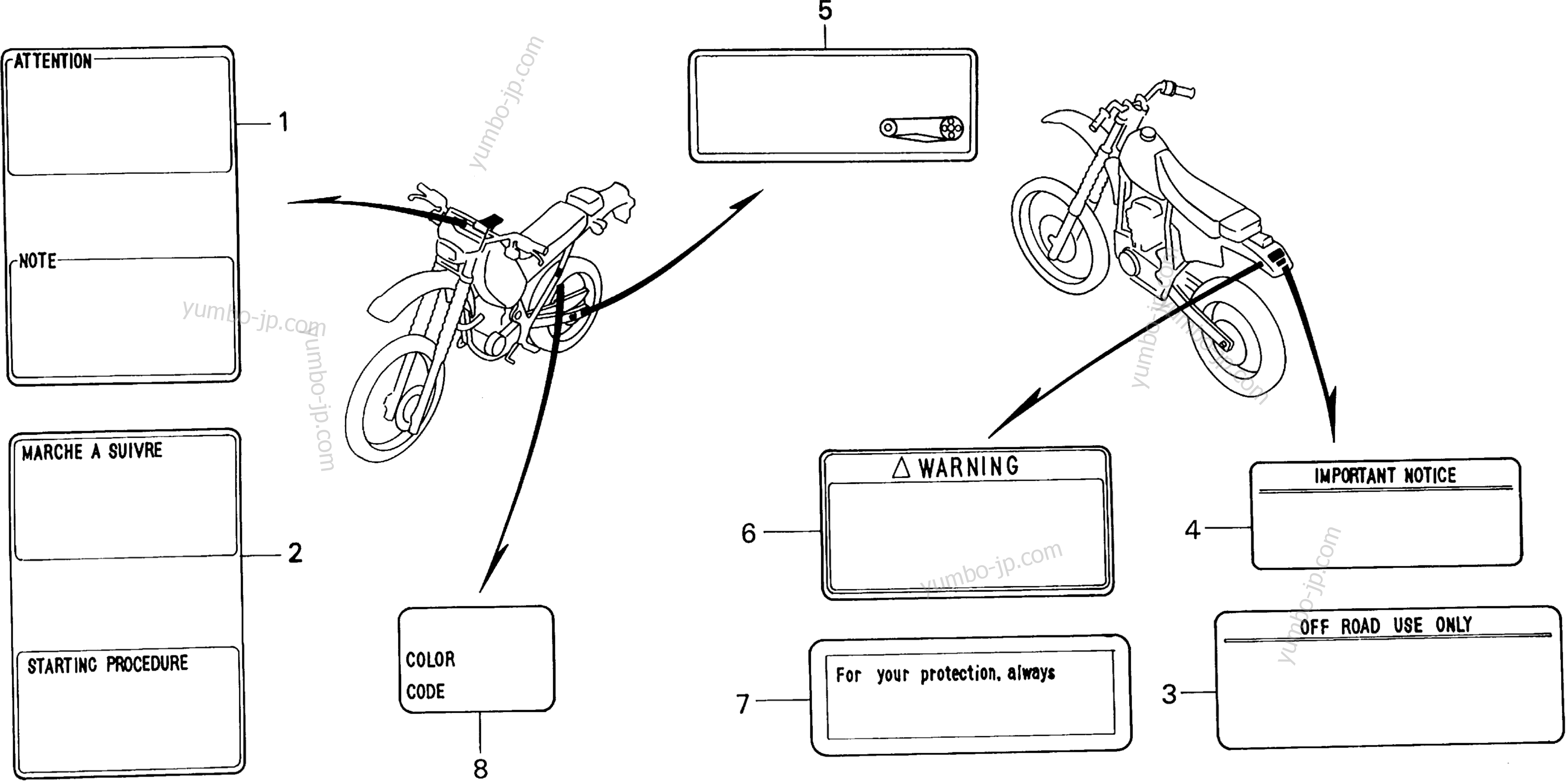 CAUTION LABEL для мотоциклов HONDA XR250R A 1993 г.