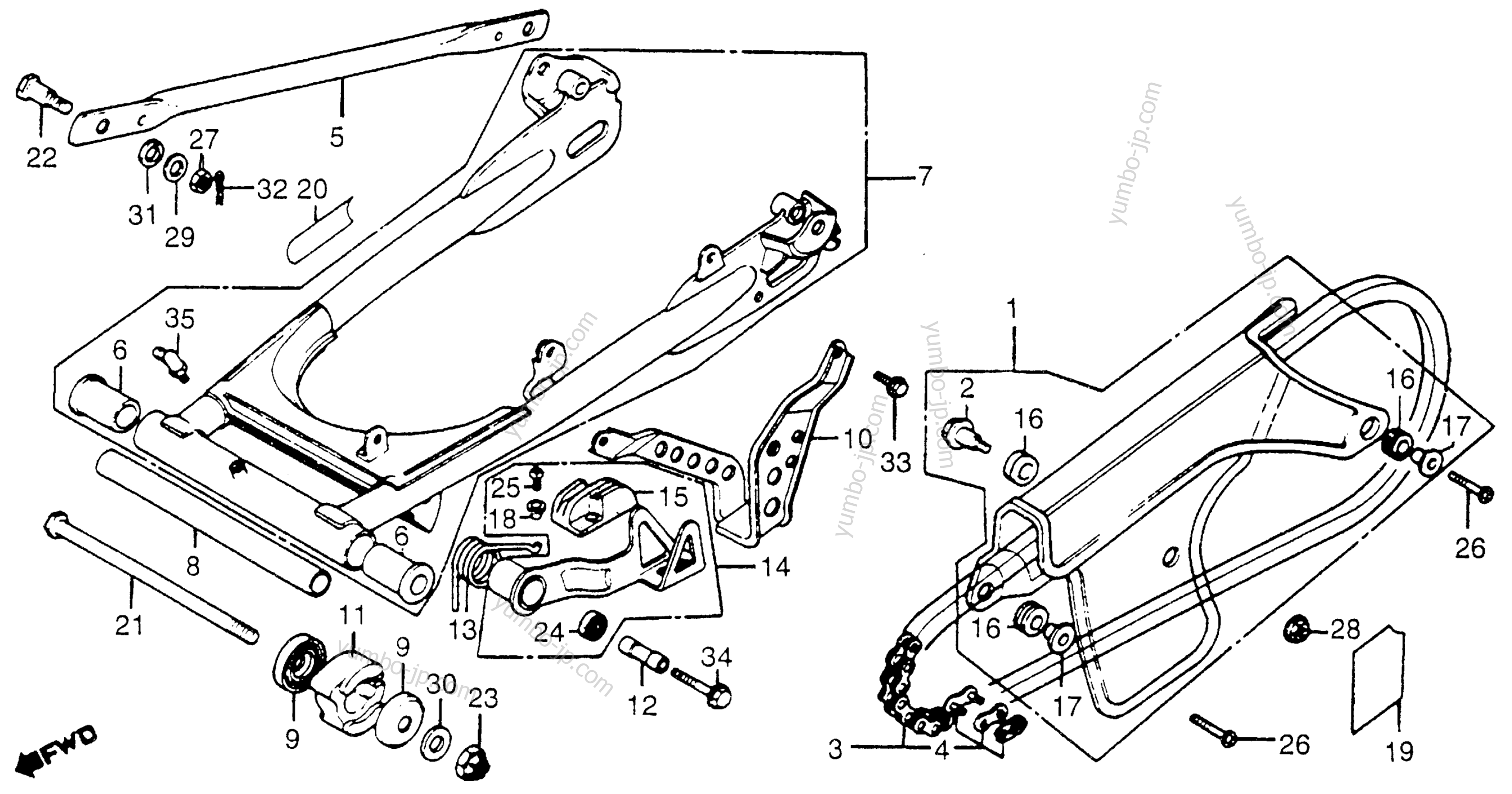 SWINGARM / CHAIN CASE для мотоциклов HONDA XR185 A 1979 г.