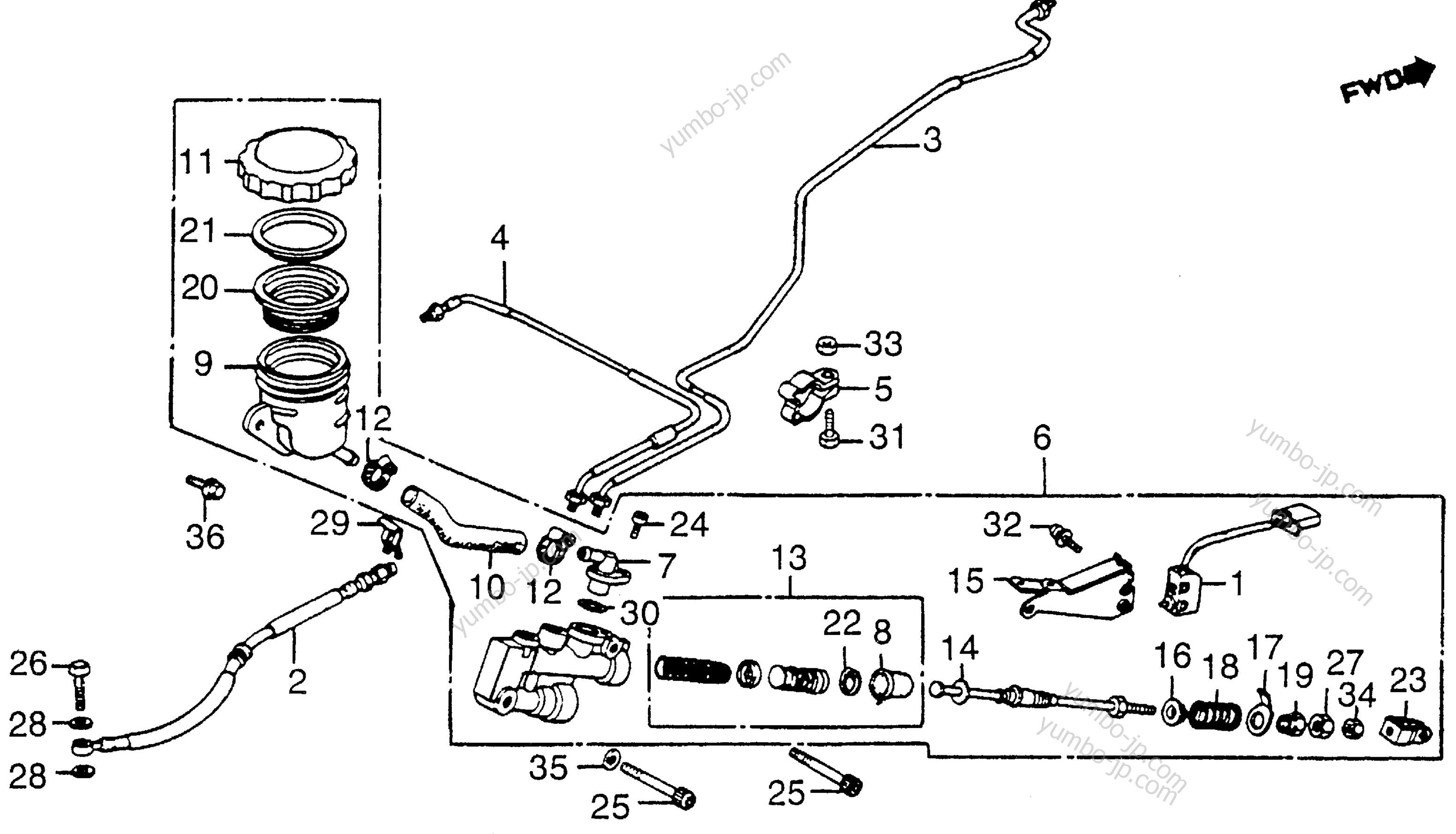 RR. BRAKE MASTER CYL. for motorcycles HONDA GL1200L A 1985 year