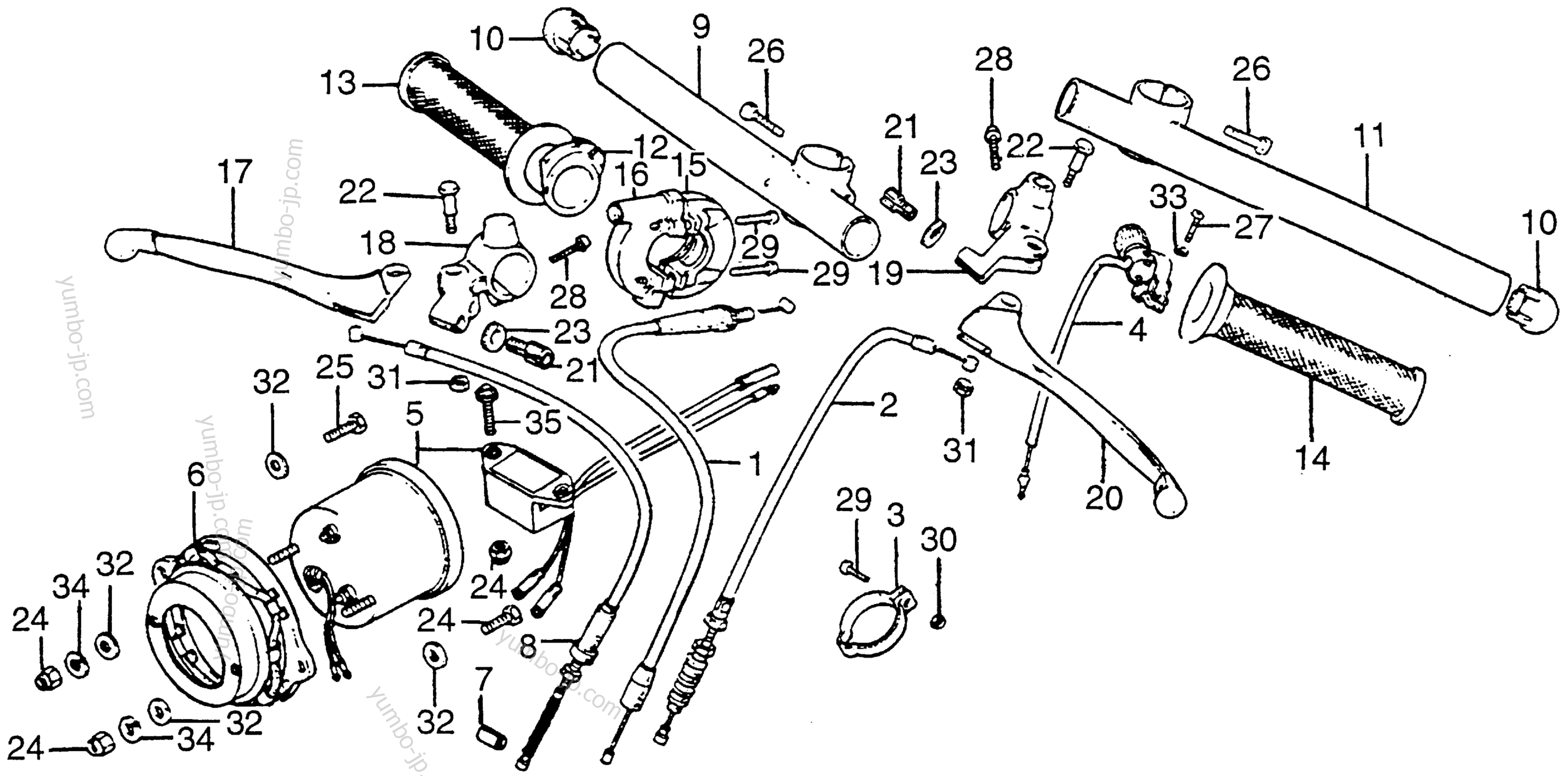 HANDLEBAR / CABLES / CONTROL LEVERS for motorcycles HONDA MT125R A 1978 year