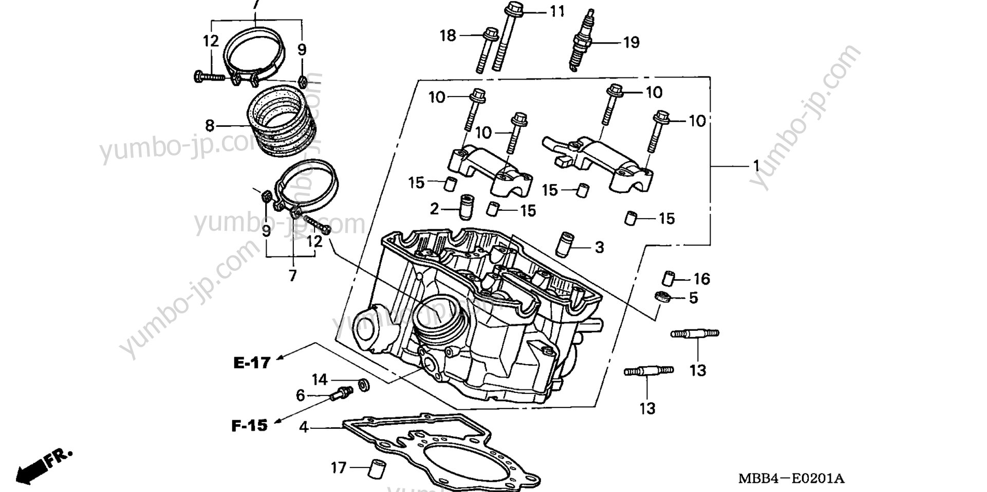 CYLINDER HEAD (RR.) for motorcycles HONDA VTR1000F AC 2002 year