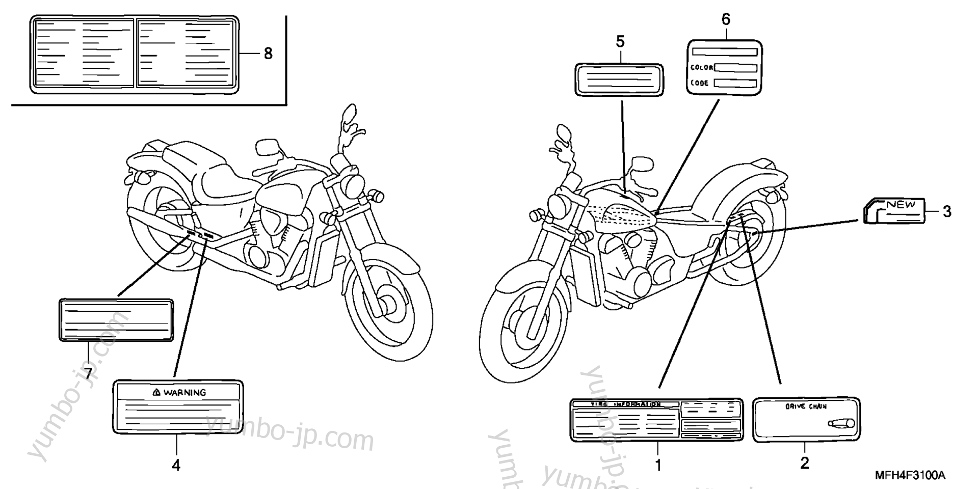 LABELS for motorcycles HONDA VT600C A/A 2006 year