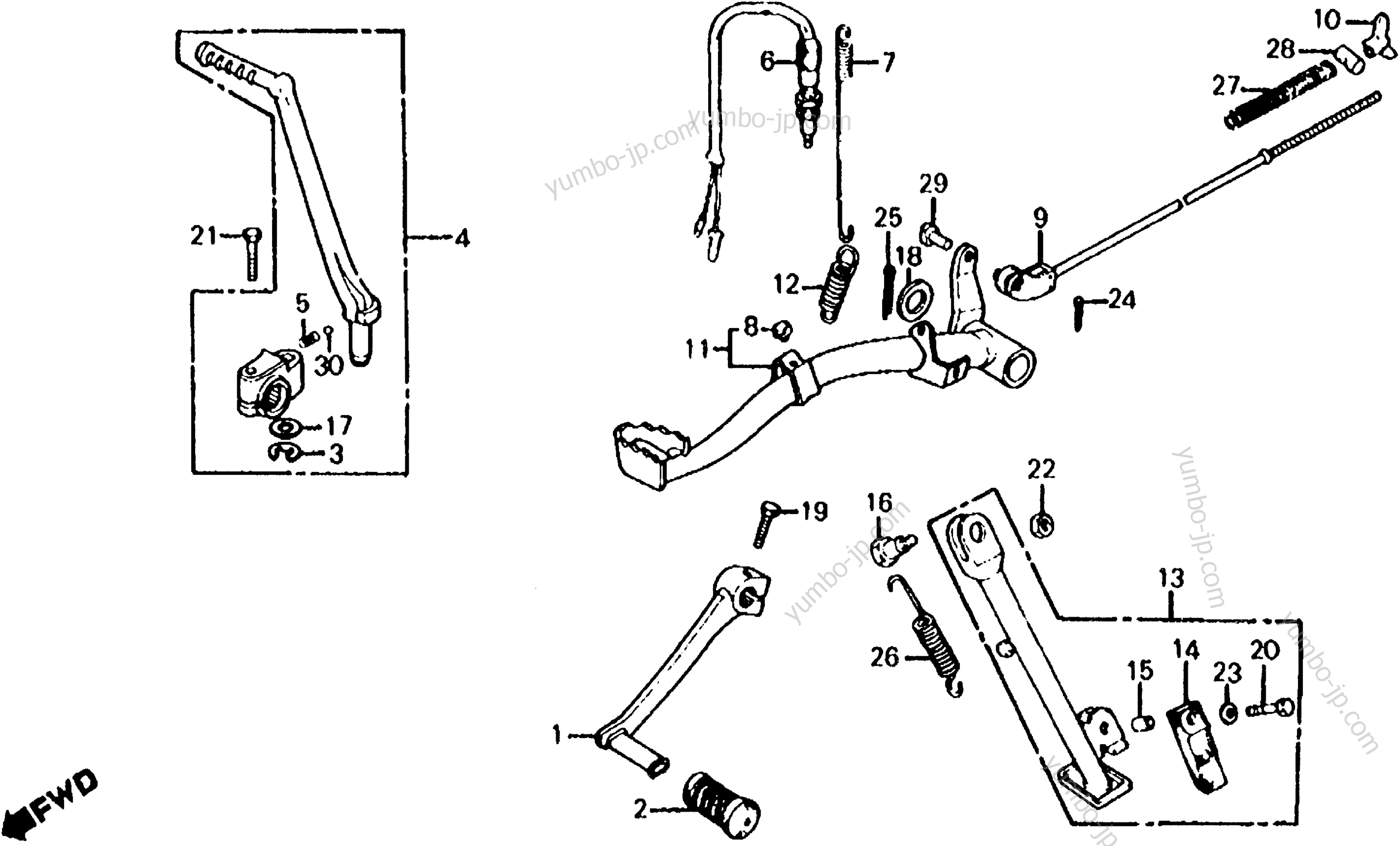 BRAKE PEDAL / GEARSHIFT PEDAL / KICK STARTER ARM for motorcycles HONDA XL100S A 1982 year