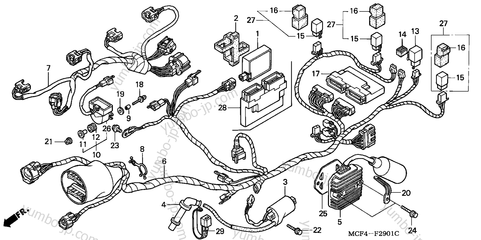 WIRE HARNESS (RR.) for motorcycles HONDA RVT1000R AC 2000 year