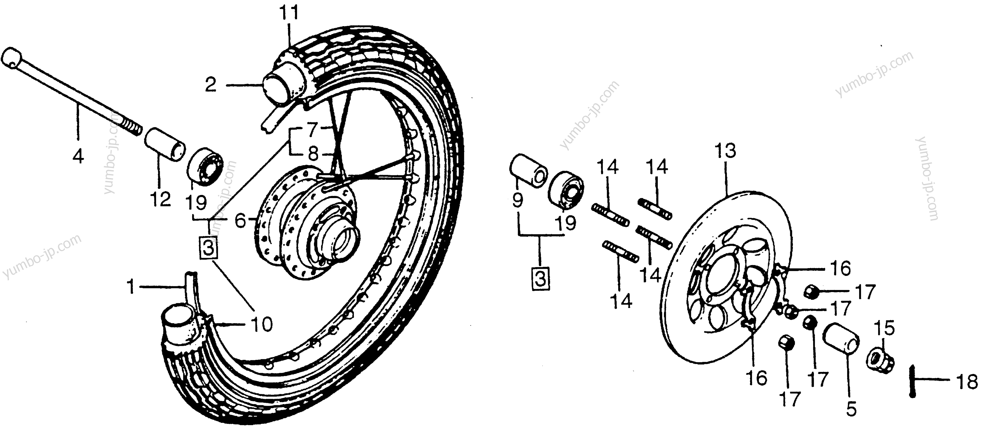 FRONT WHEEL for motorcycles HONDA MT125R A 1978 year