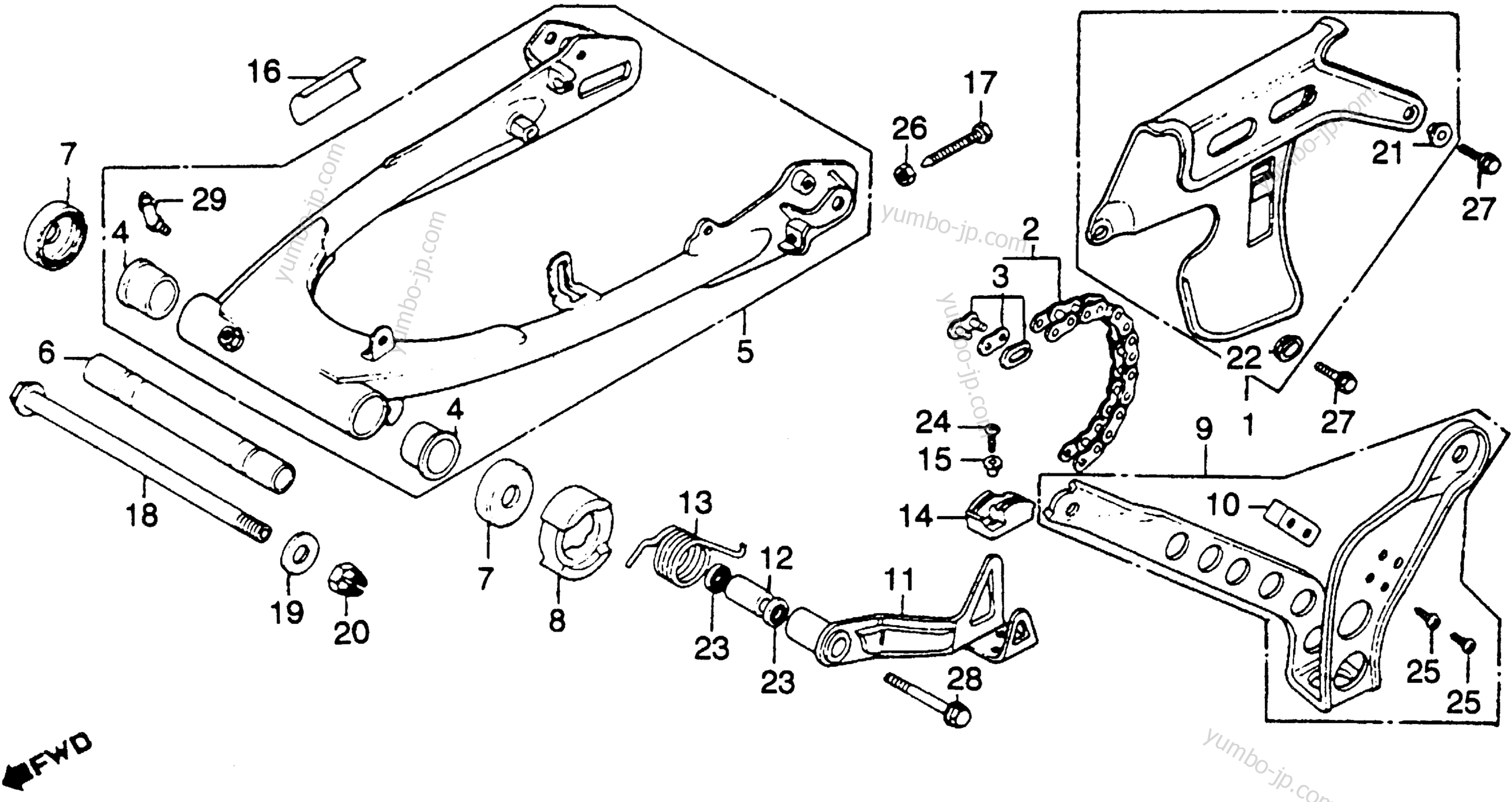 SWINGARM / DRIVE CHAIN for motorcycles HONDA XR250 A 1979 year