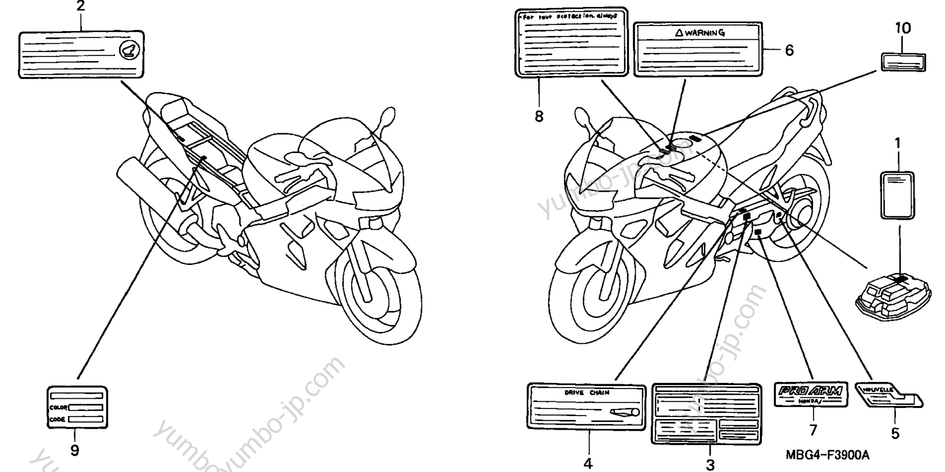CAUTION LABELS для мотоциклов HONDA VFR800FI A 1998 г.