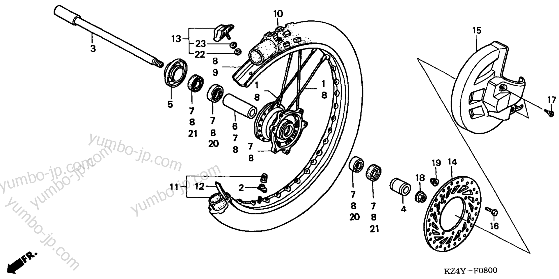 FRONT WHEEL for motorcycles HONDA CR125R A 2000 year
