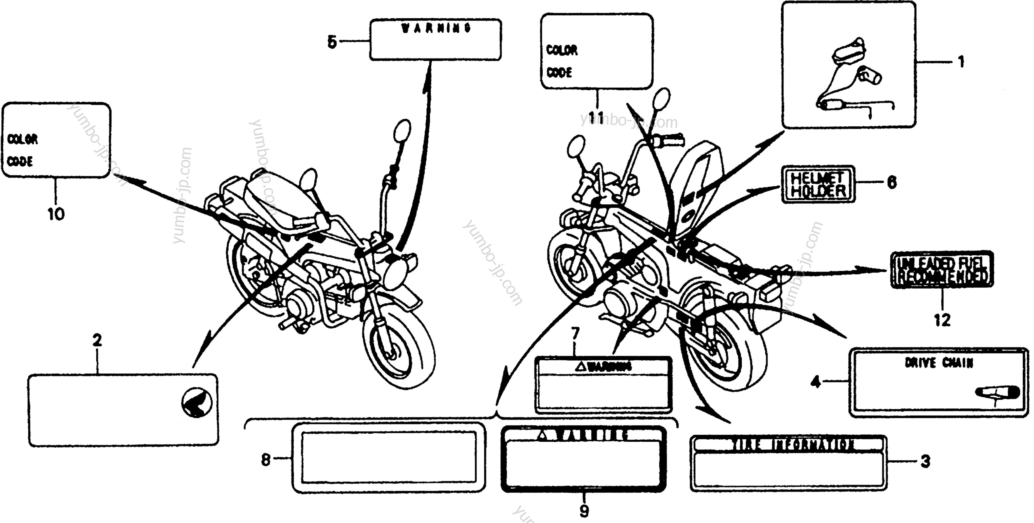 CAUTION LABEL для мотоциклов HONDA CT70 A 1994 г.
