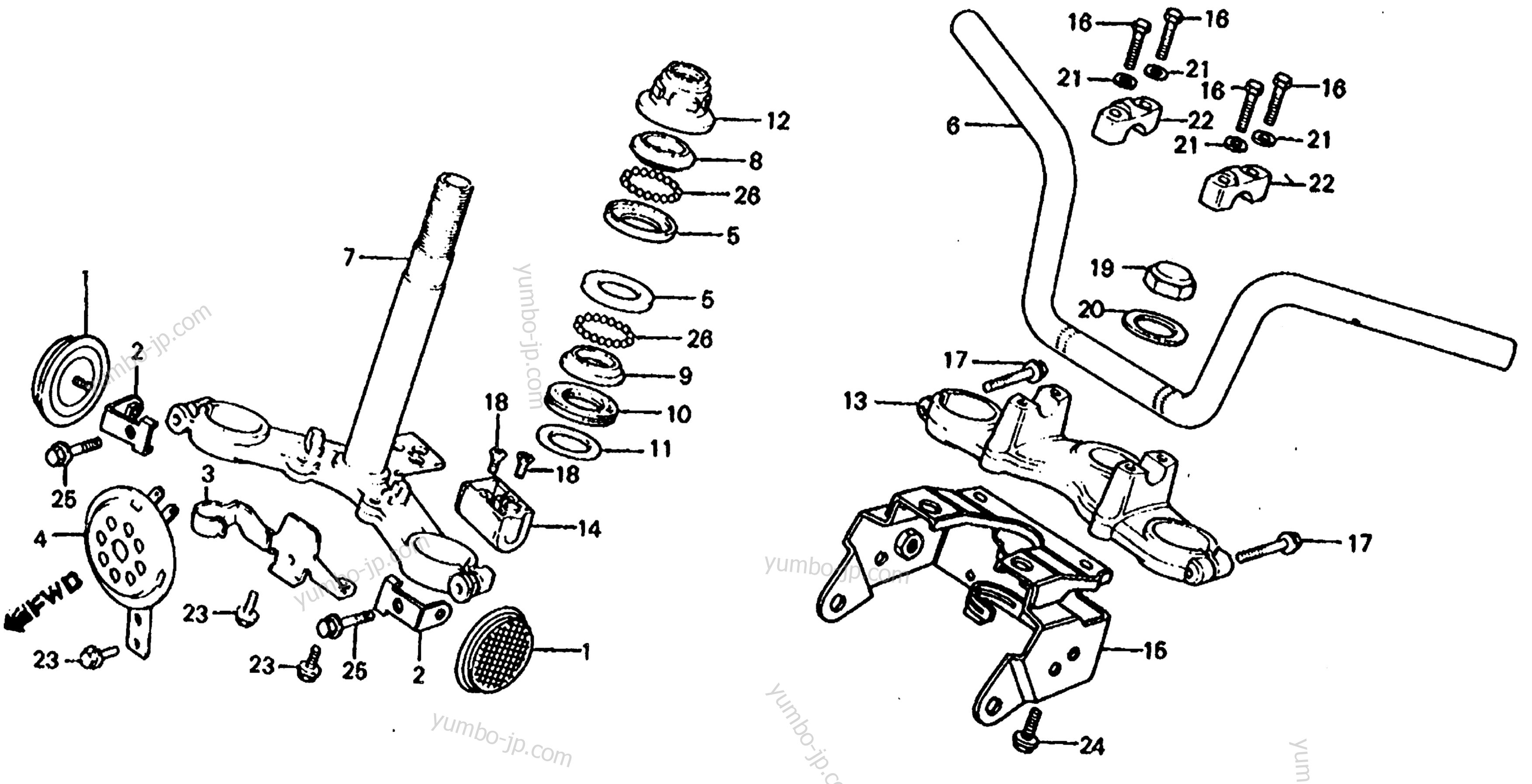 HANDLEBAR / STEERING STEM / HORN for motorcycles HONDA MB5 A 1982 year