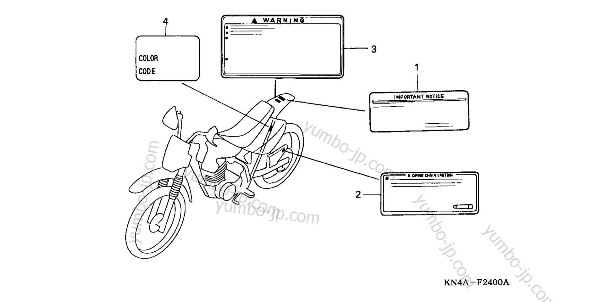 CAUTION LABELS for motorcycles HONDA XR100R A 2002 year