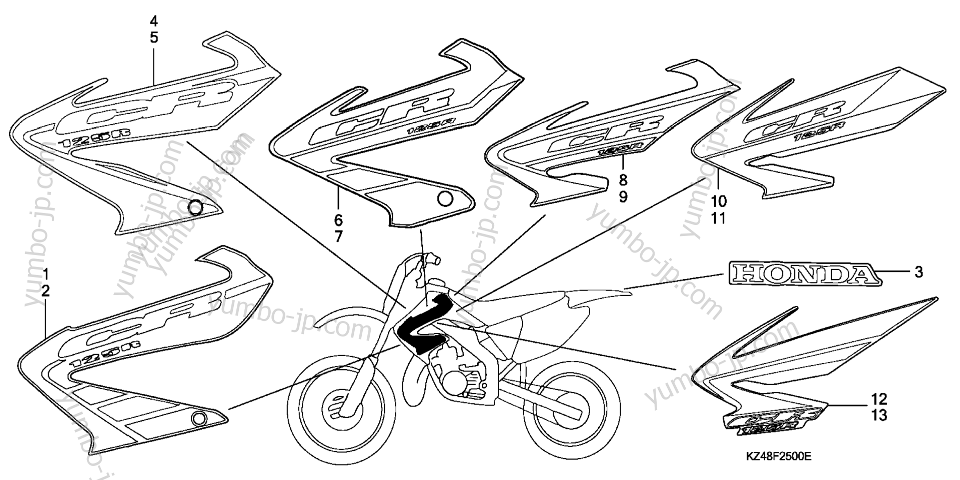 Эмблемы, наклейки для мотоциклов HONDA CR125R A 2007 г.