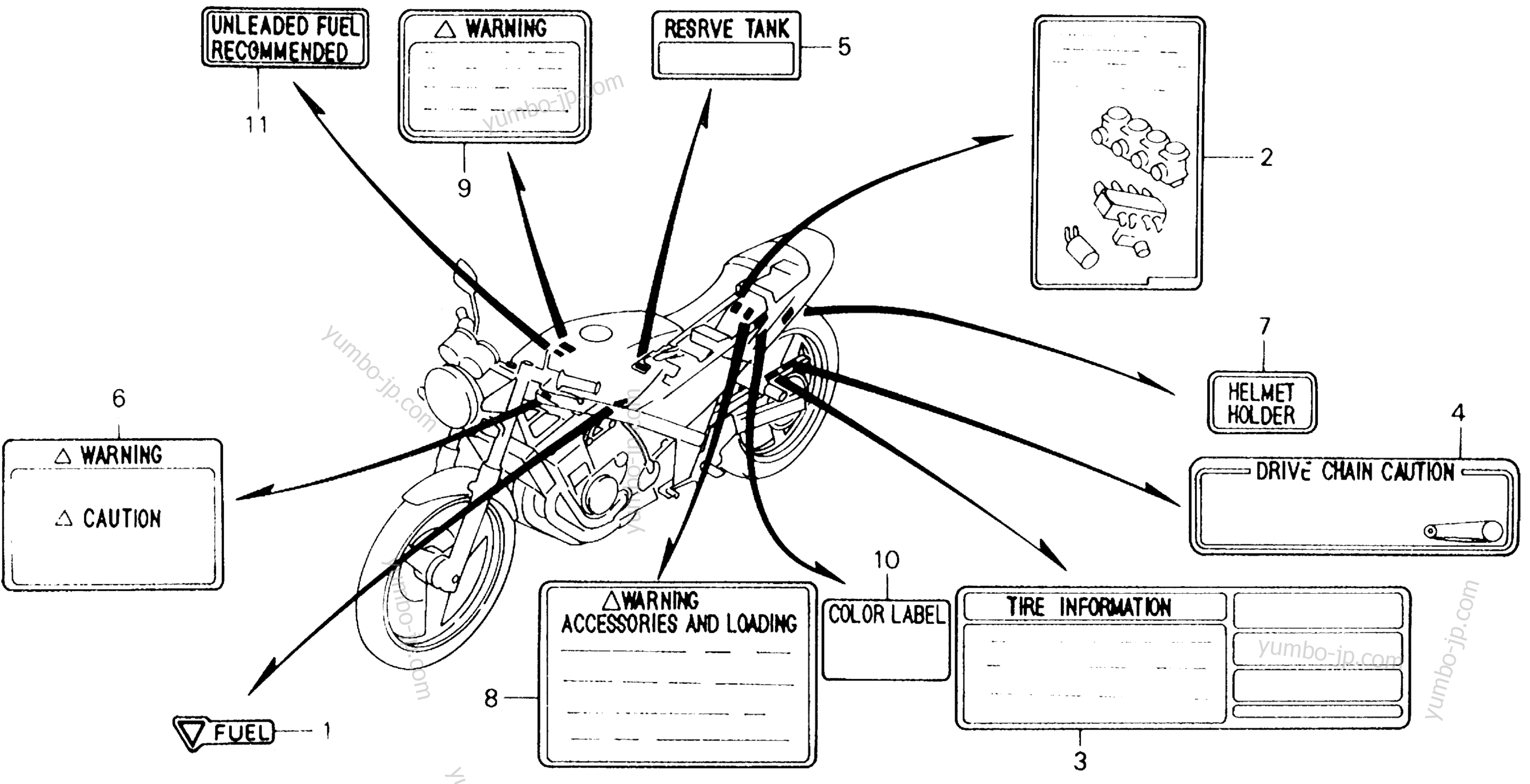 CAUTION LABEL для мотоциклов HONDA CB400F A 1989 г.