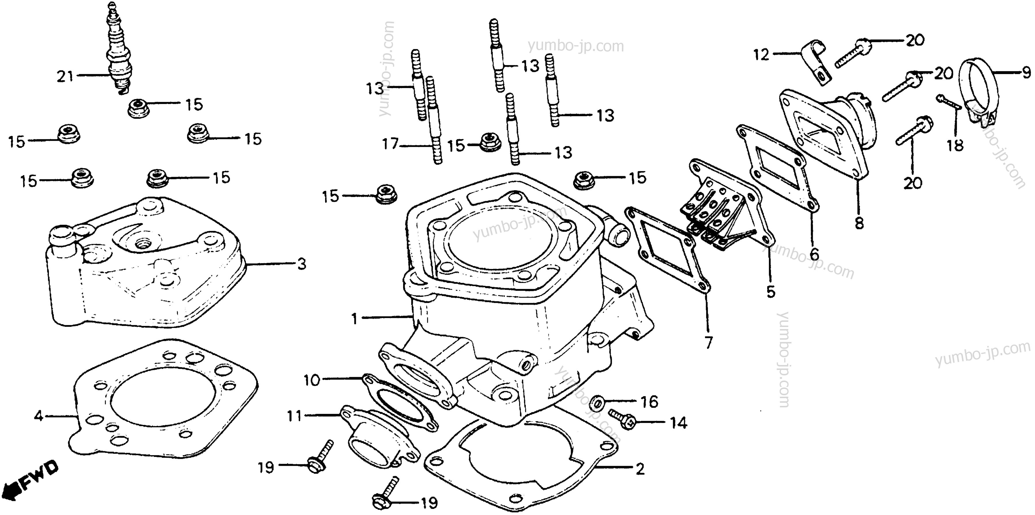 CYLINDER HEAD / CYLINDER / REED VALVE для мотоциклов HONDA CR125R A 1981 г.