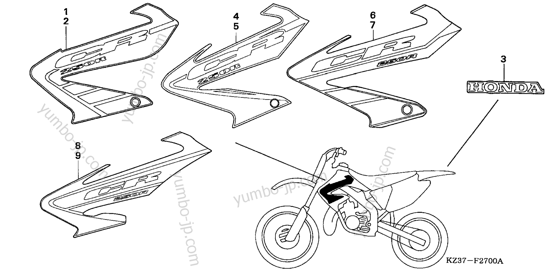 MARKS ('02-'05) for motorcycles HONDA CR250R A 2003 year