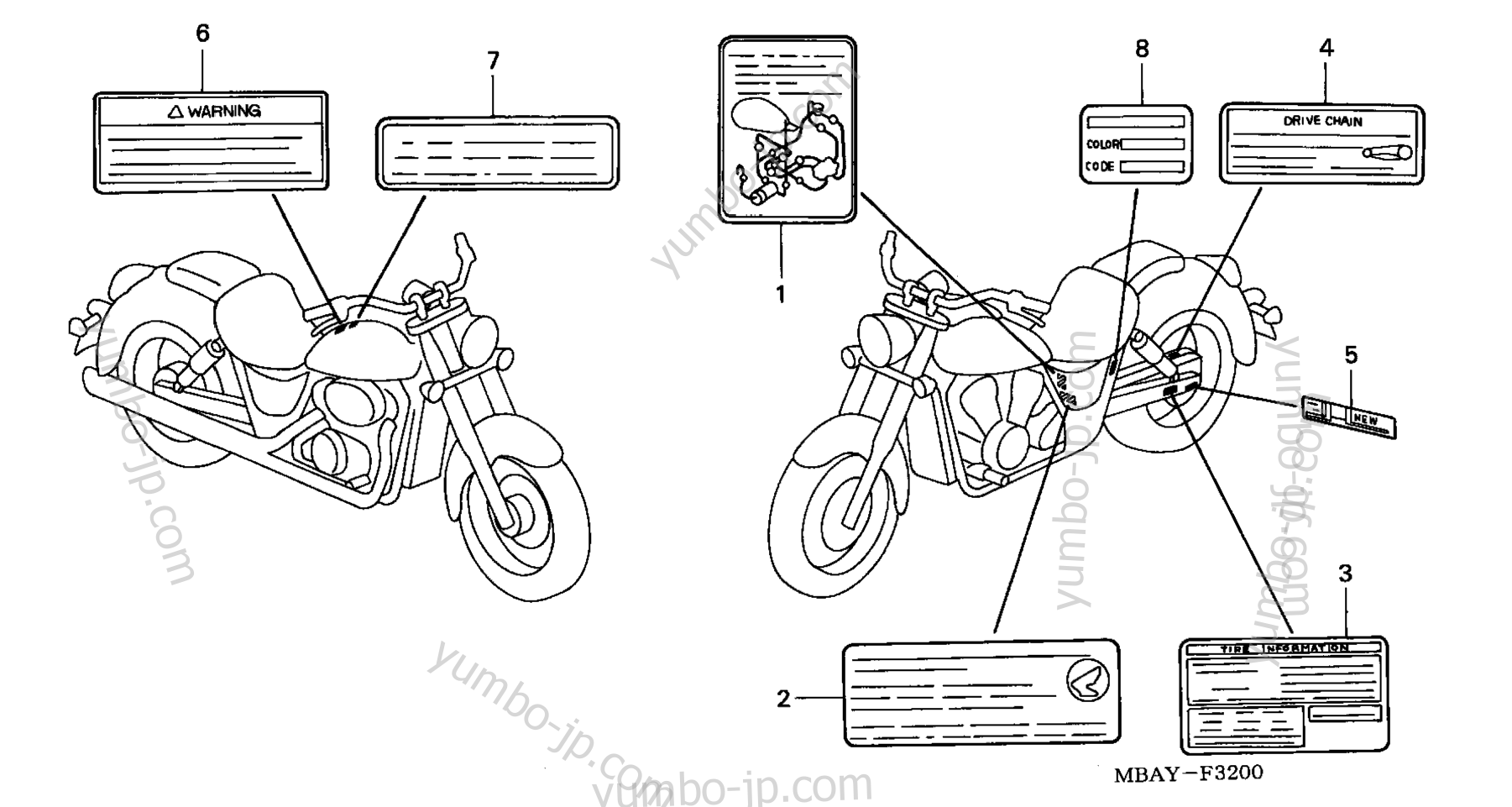 CAUTION LABELS для мотоциклов HONDA VT750CDB AC 2002 г.