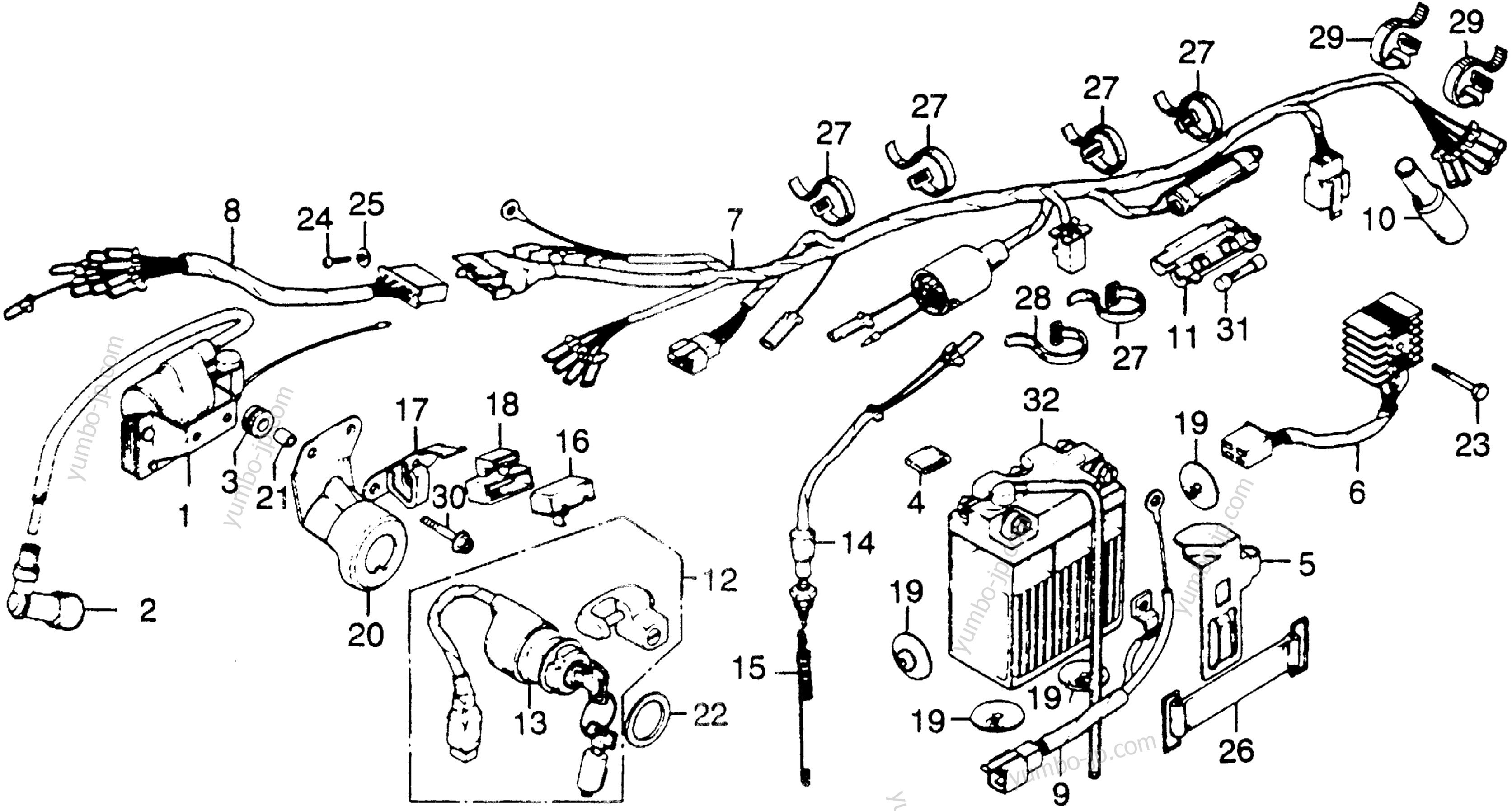 WIRE HARNESS / IGNITION COIL / BATTERY для мотоциклов HONDA XL350 A 1977 г.