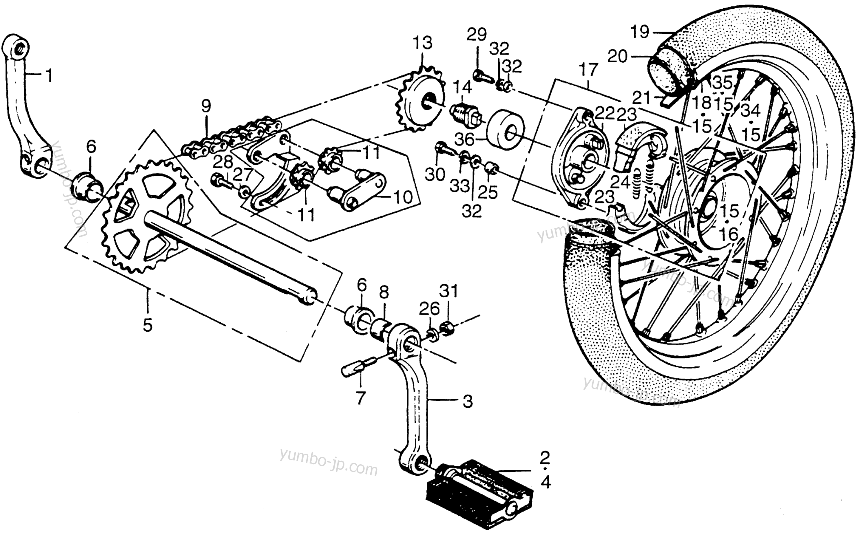 REAR WHEEL / PEDALS / CHAIN for motorcycles HONDA PA50I A 1978 year