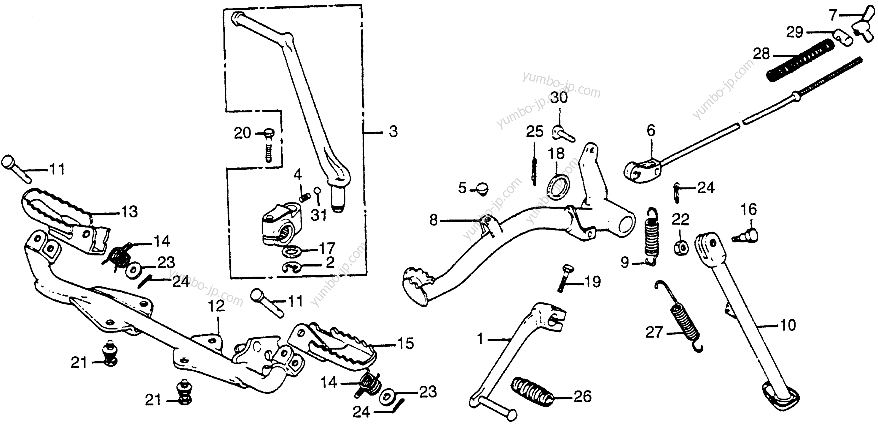 GEARSHIFT PEDAL / SIDE STAND / FOOTPEGS for motorcycles HONDA XR100 A 1981 year