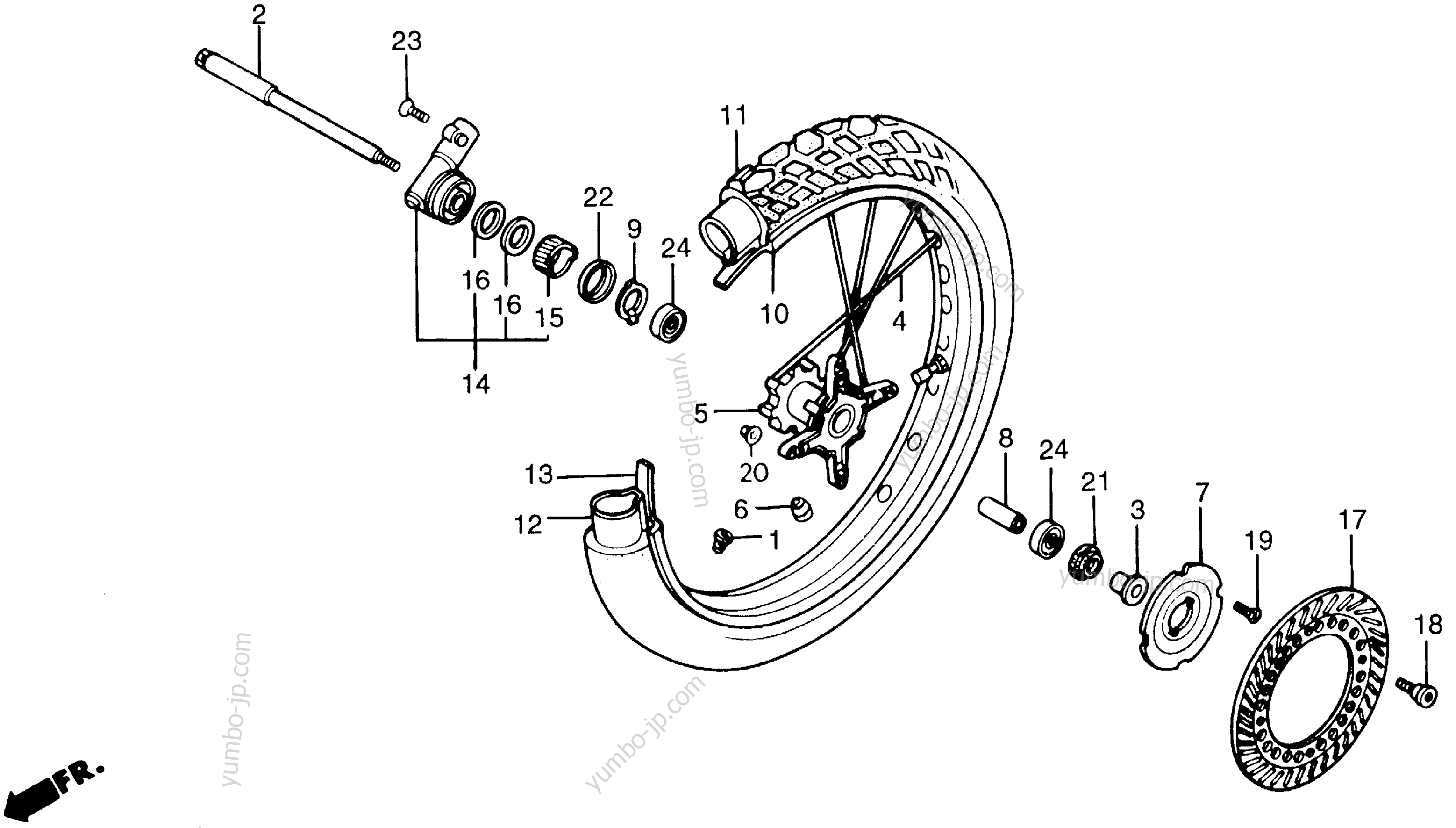 FRONT WHEEL for motorcycles HONDA NX650 AC 1988 year