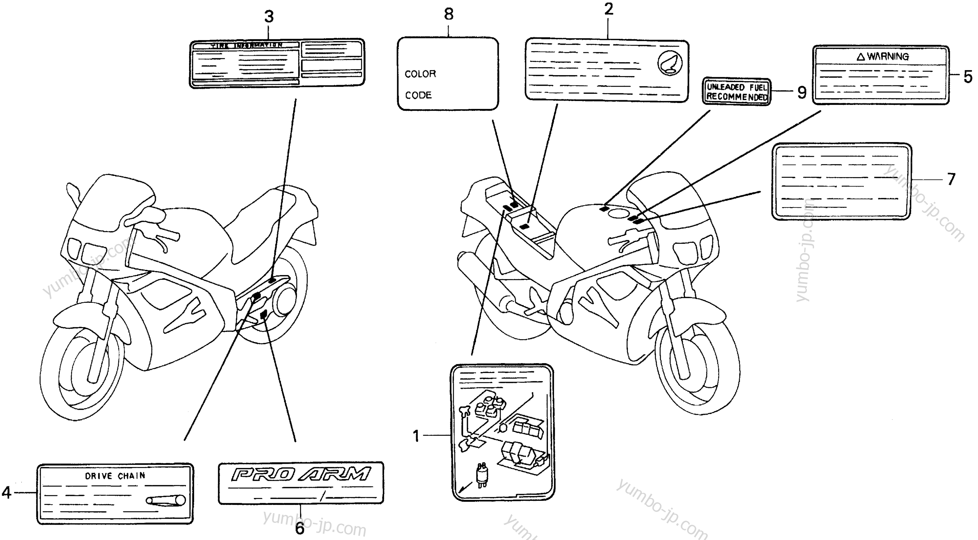 CAUTION LABEL for motorcycles HONDA VFR750F A 1995 year