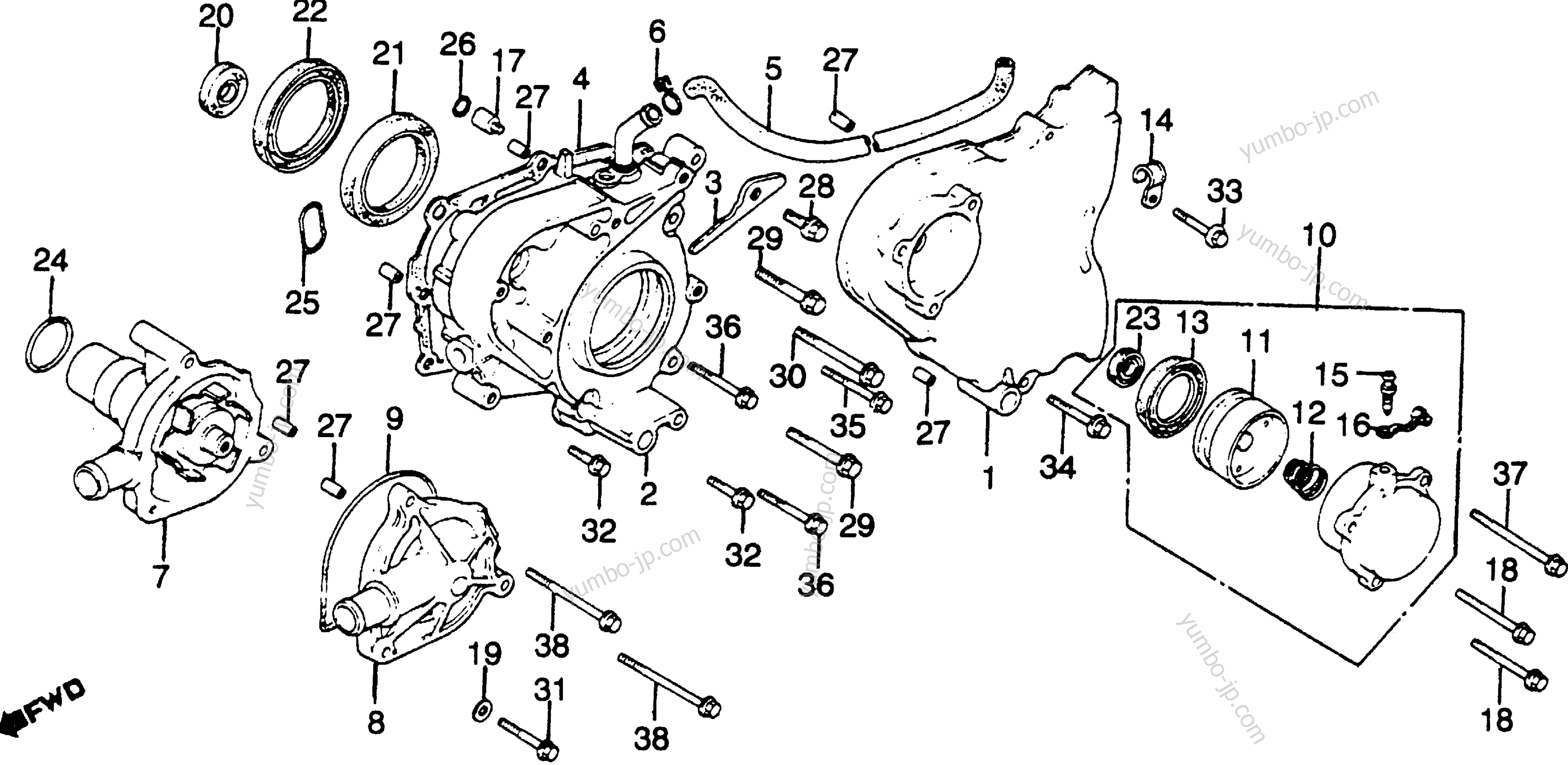 LEFT CRANKCASE COVER / WATER PUMP for motorcycles HONDA VF750F A 1983 year