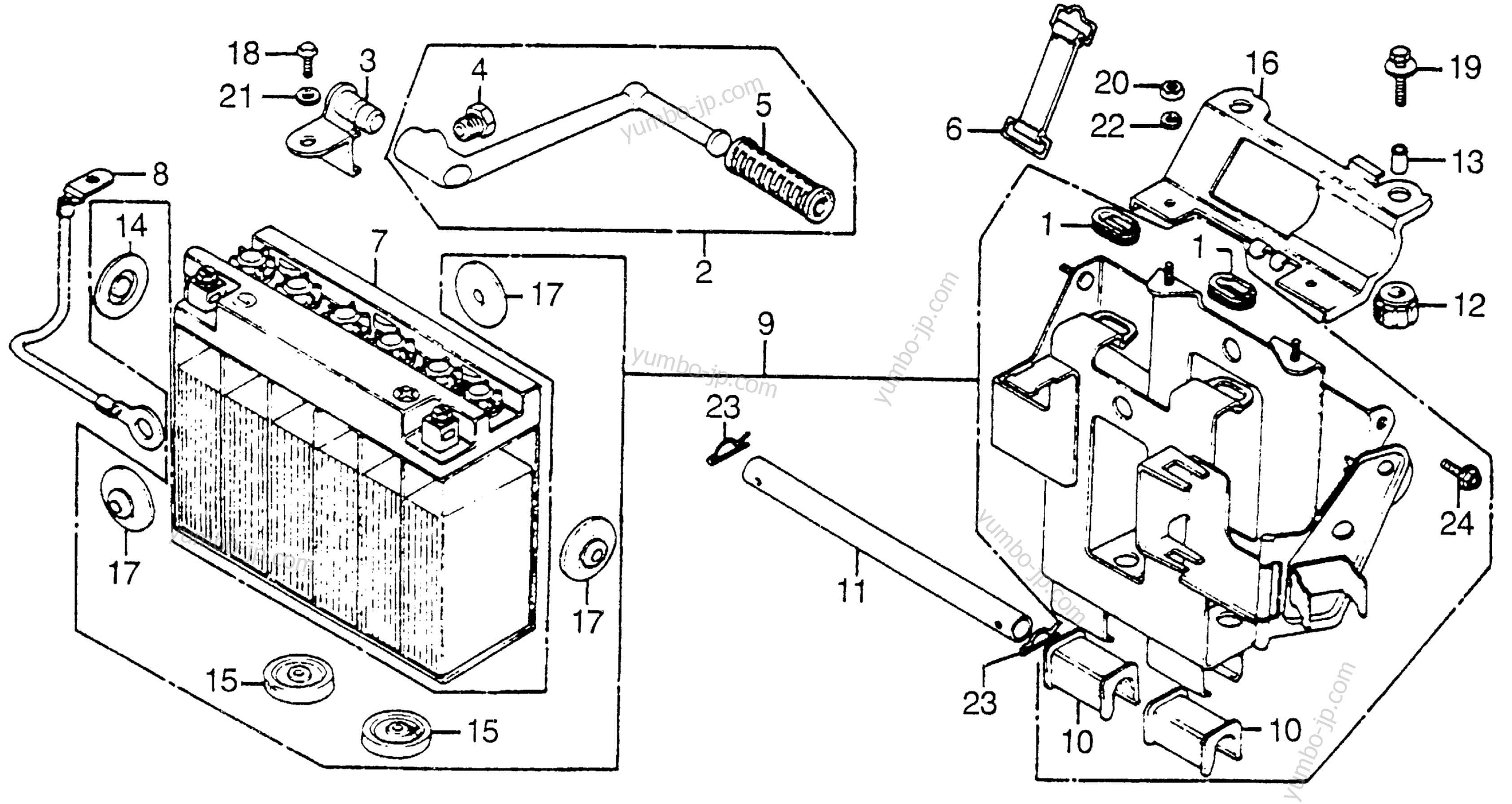 BATTERY / KICK STARTER ARM for motorcycles HONDA CB750A A 1977 year