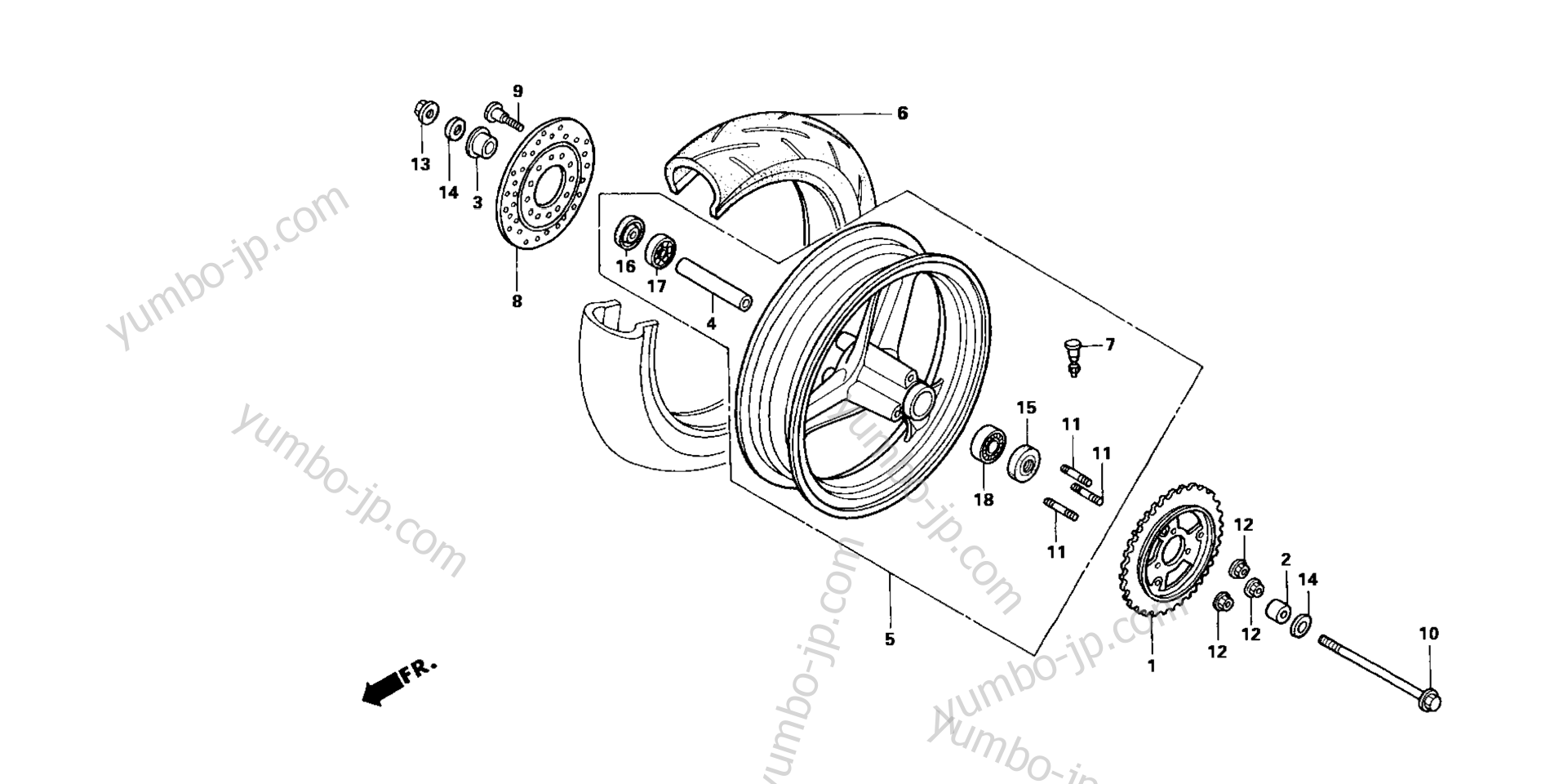 REAR WHEEL for motorcycles HONDA NSR50R A 2004 year