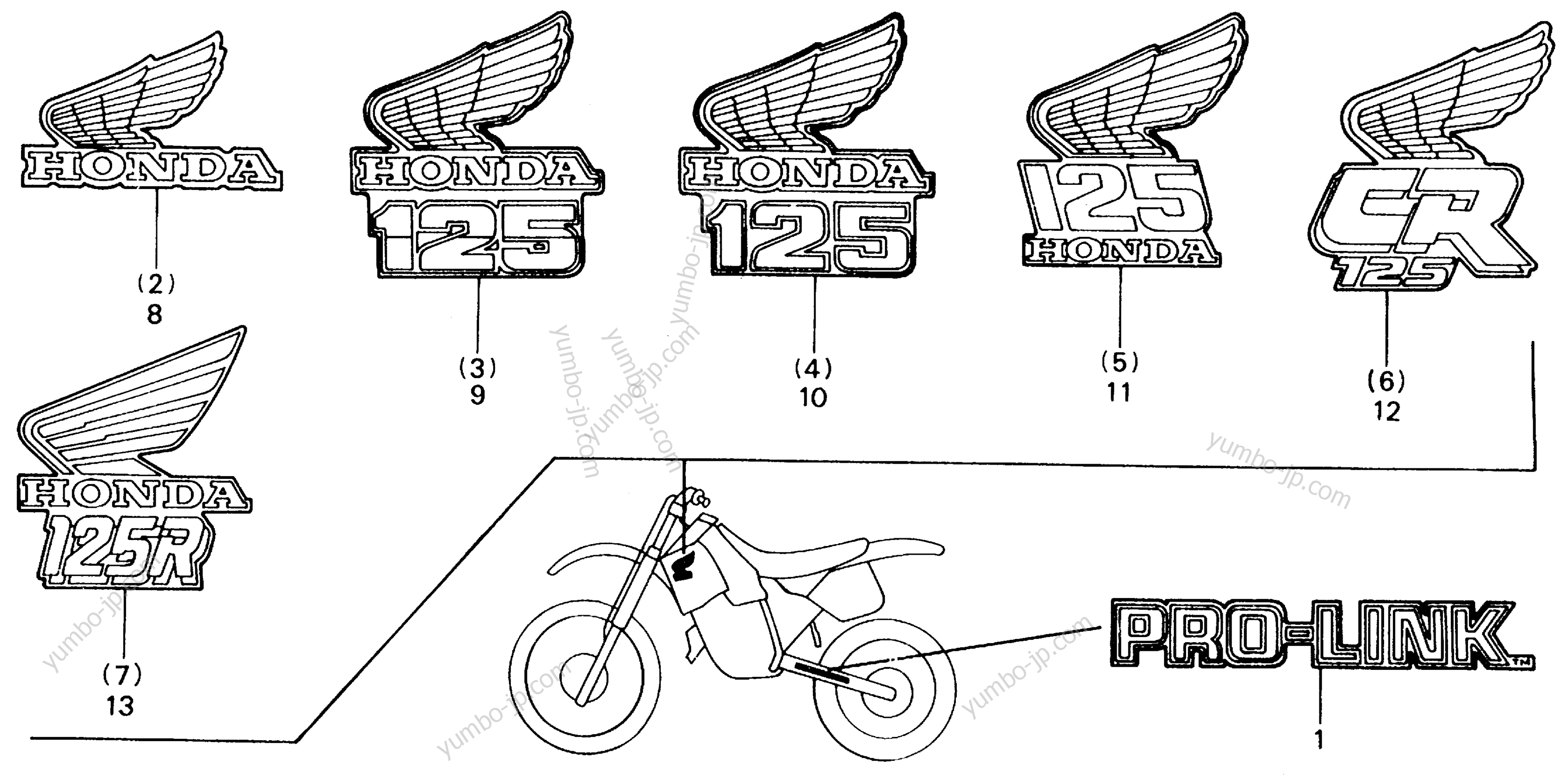 MARK для мотоциклов HONDA CR125R A 1988 г.