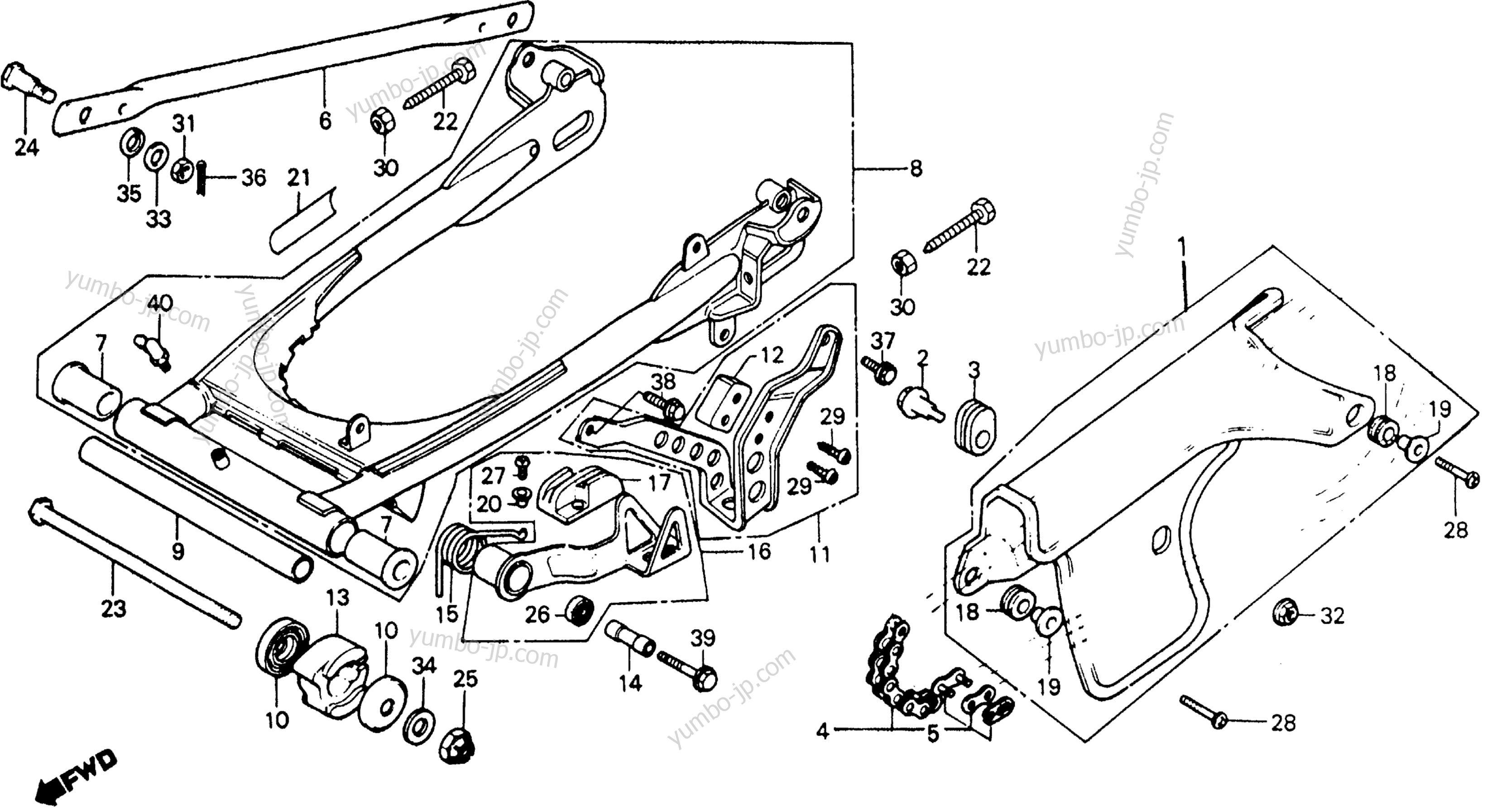 SWINGARM / CHAIN GUARD для мотоциклов HONDA XR200 A 1982 г.