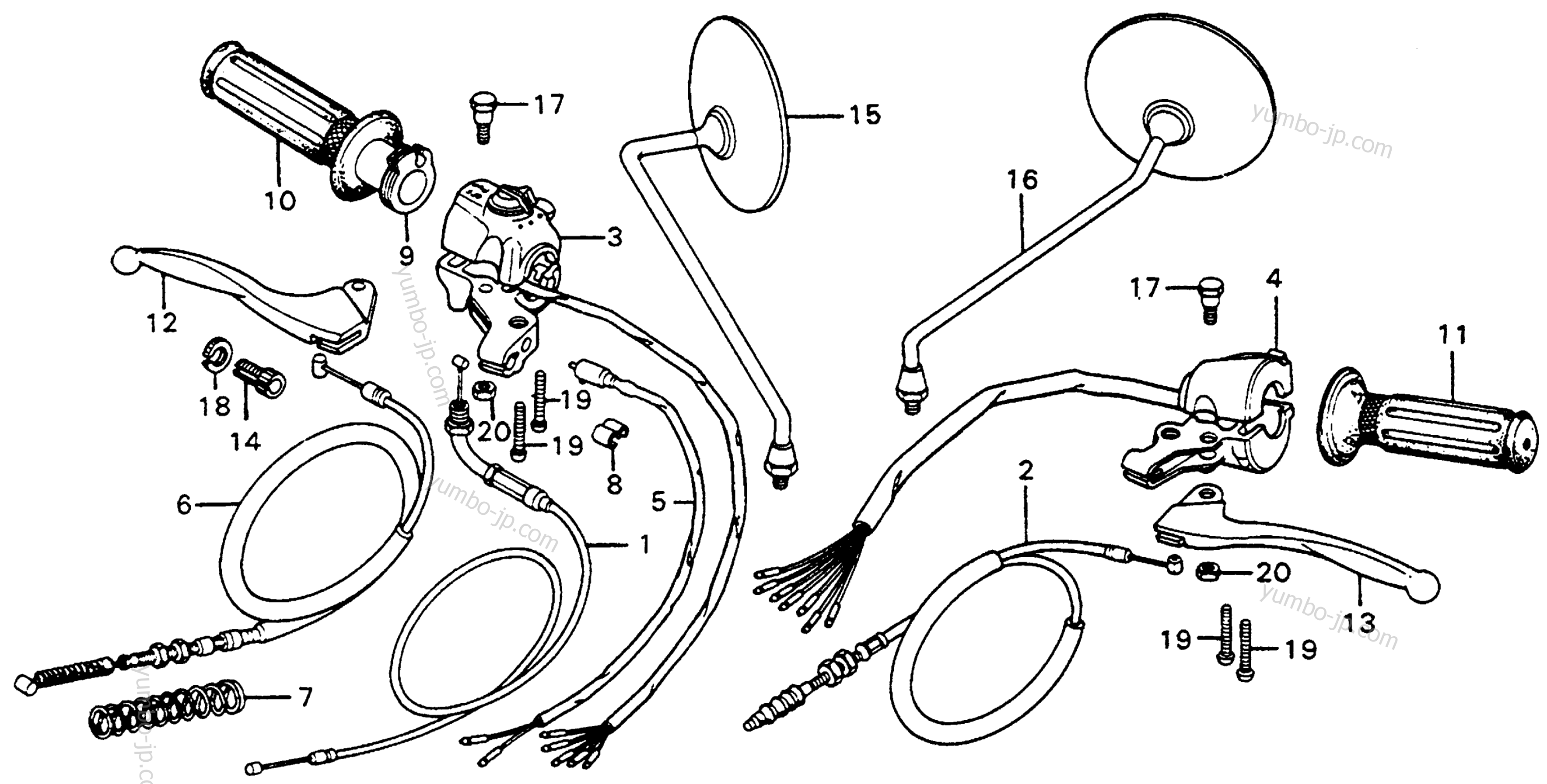 HANDLE SWITCH / CABLE / LEVER for motorcycles HONDA XL75 A 1977 year