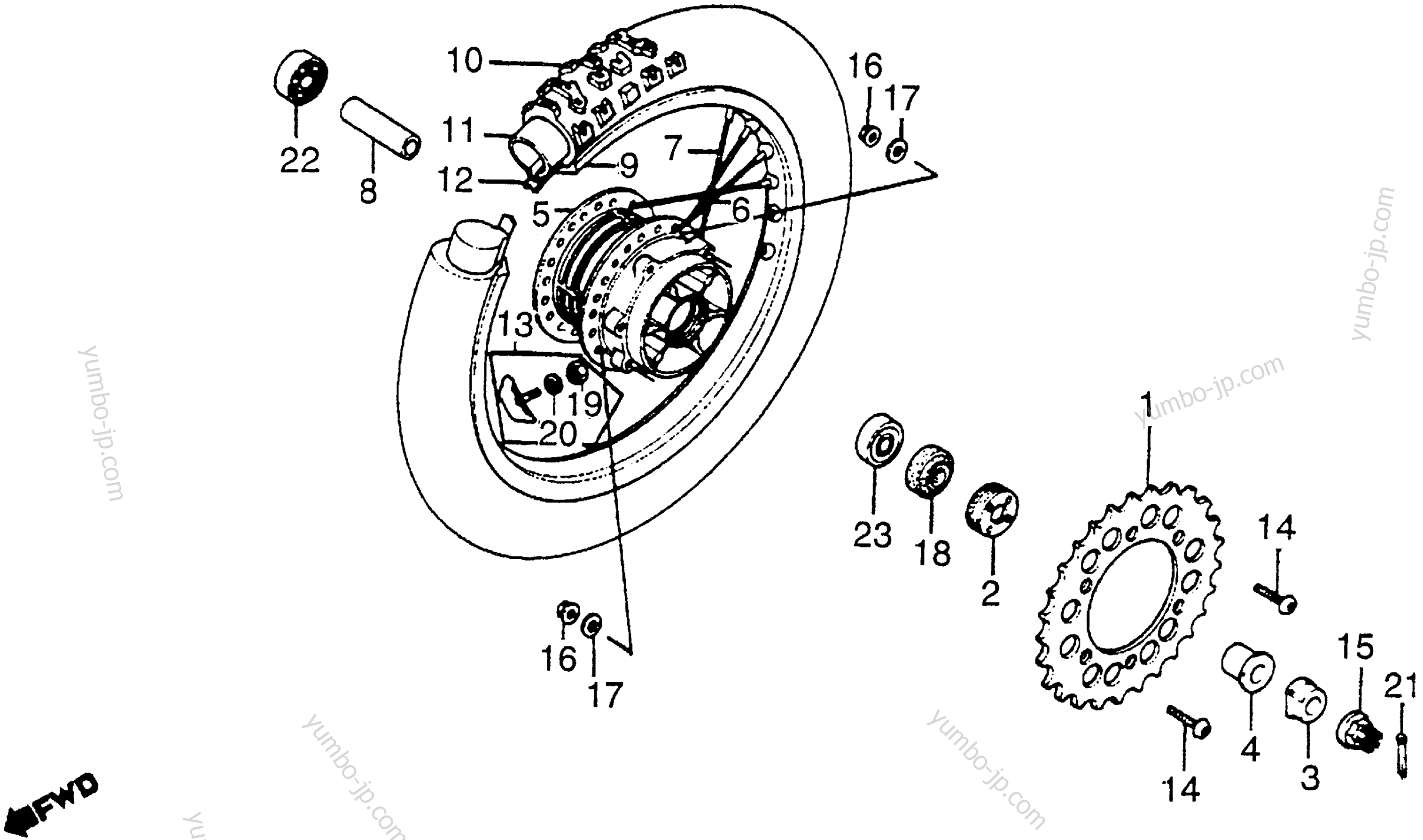 REAR WHEEL for motorcycles HONDA XR500 A 1980 year