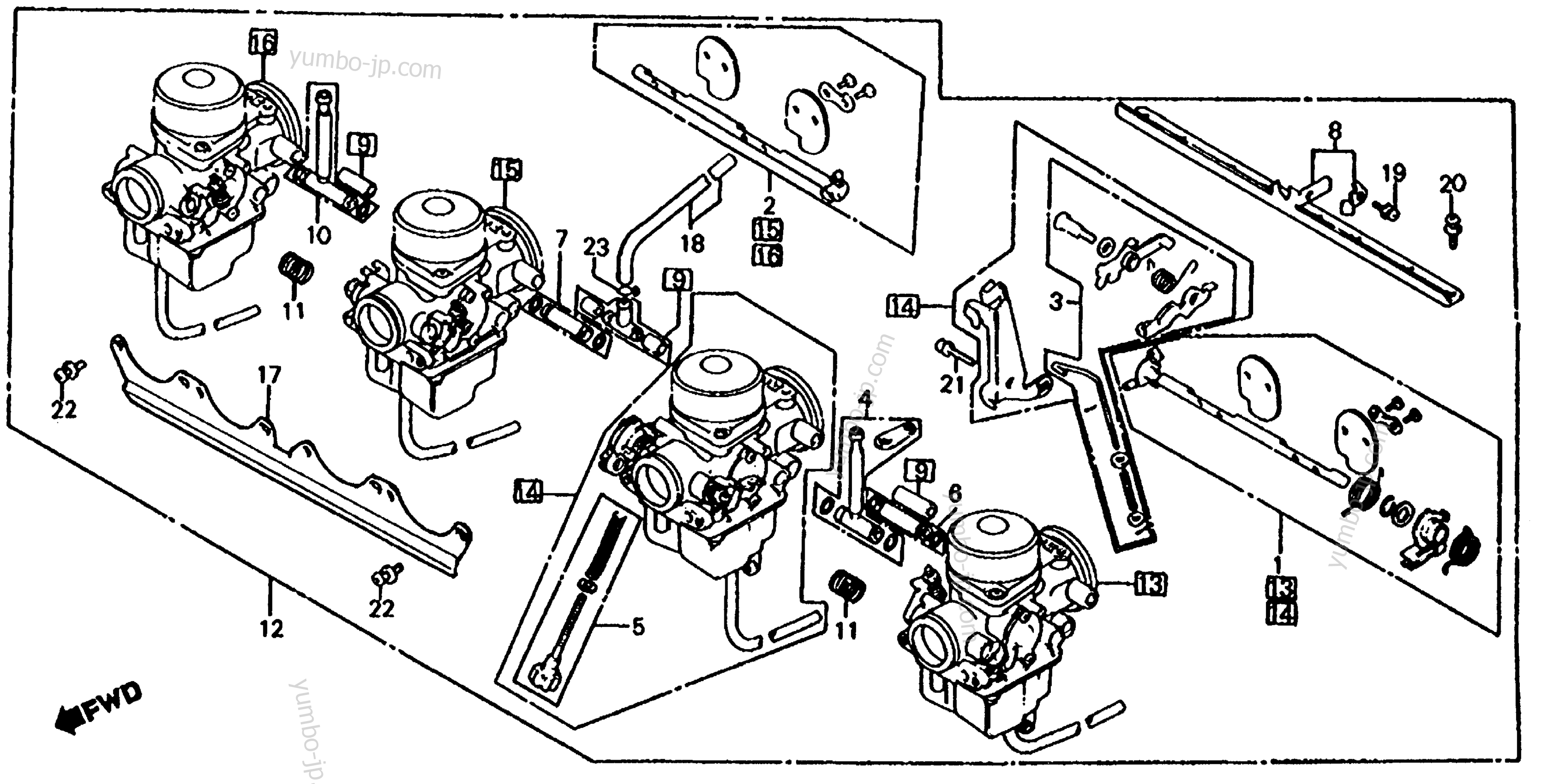 CARBURETOR (ASSY., LINK) для мотоциклов HONDA CB1000C A 1983 г.