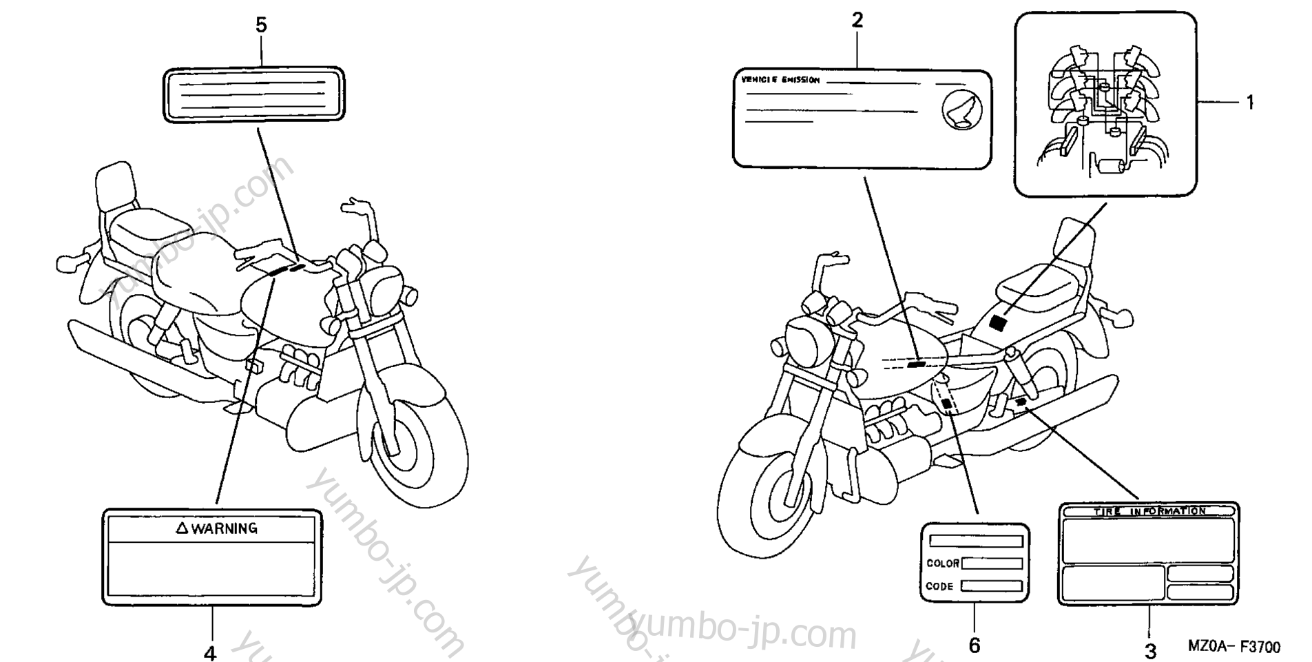 CAUTION LABEL for motorcycles HONDA GL1500CD AC 2001 year