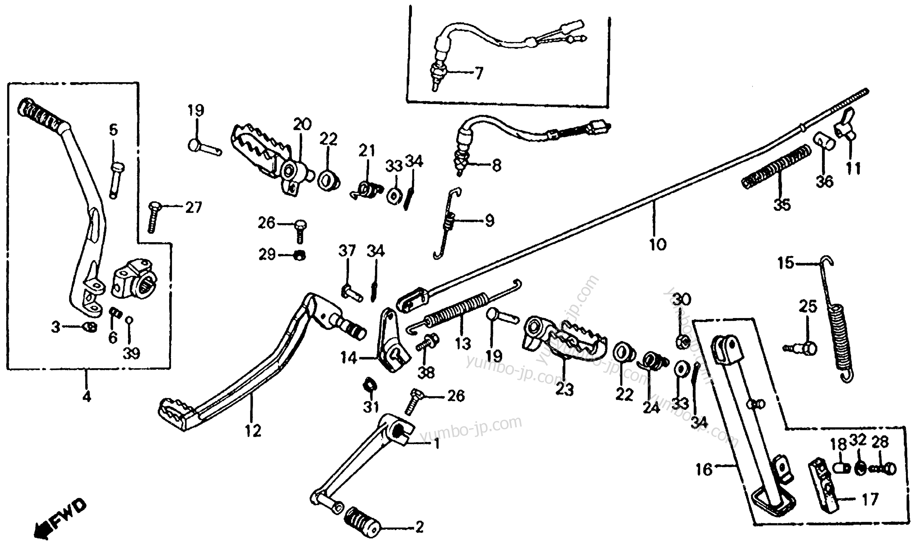PEDALS / FOOTPEGS / KICK STARTER ARM for motorcycles HONDA XL200R A 1984 year